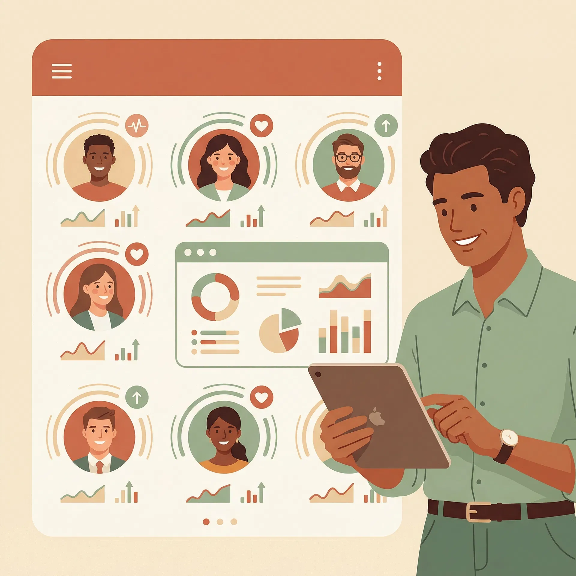 Manager using HappCo app with digital avatars