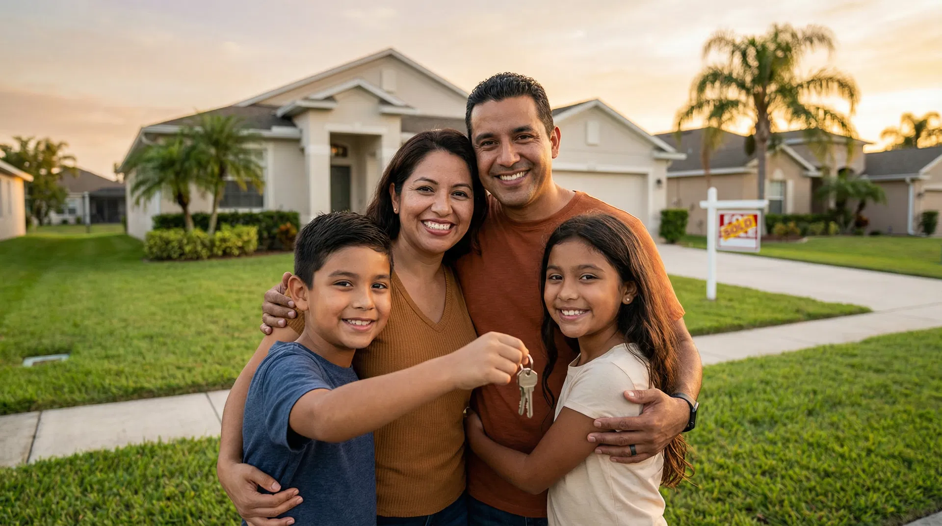 Family achieving homeownership