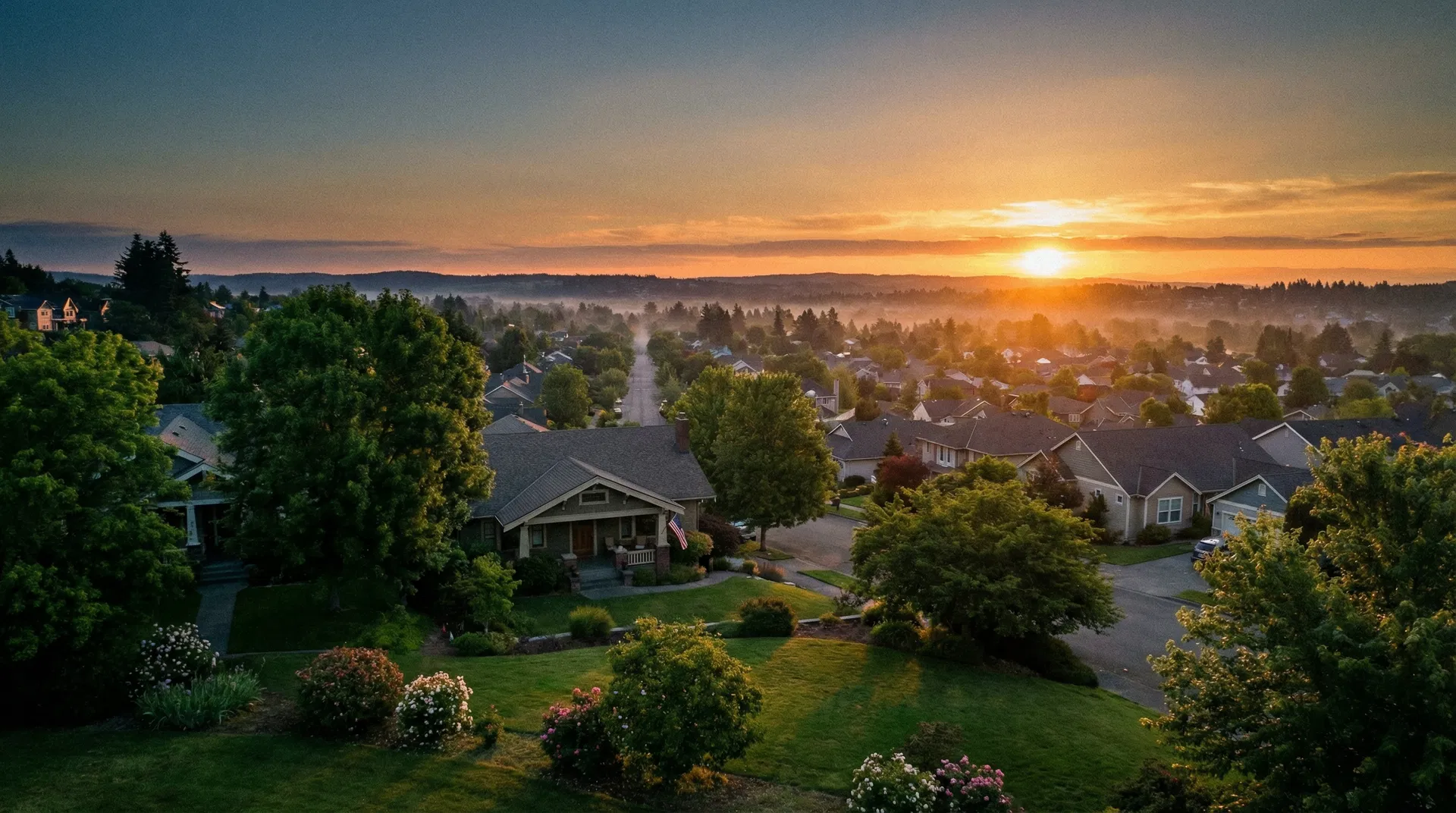 Sunrise over community neighborhood
