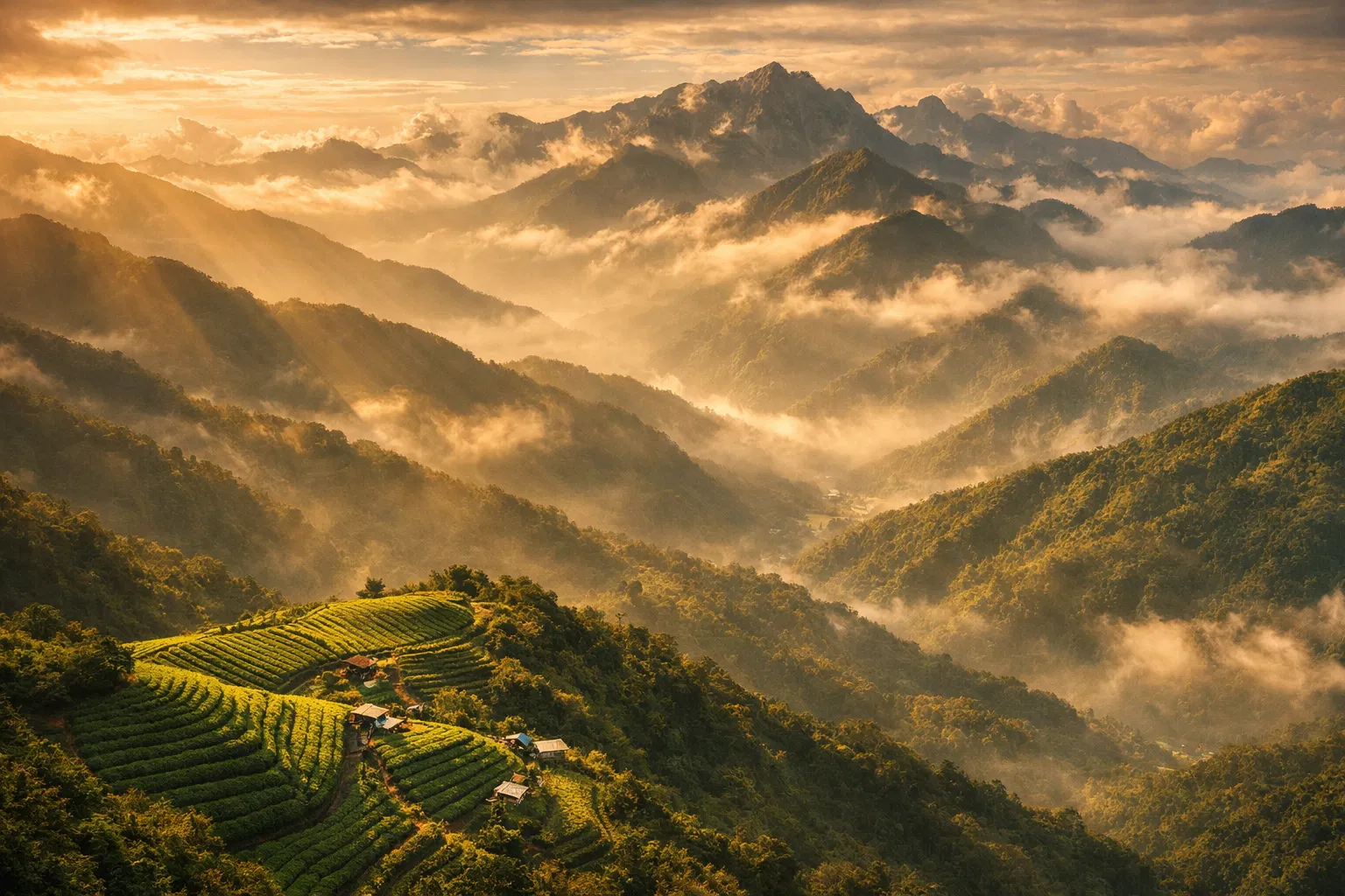 Taiwan mountain landscape at golden hour