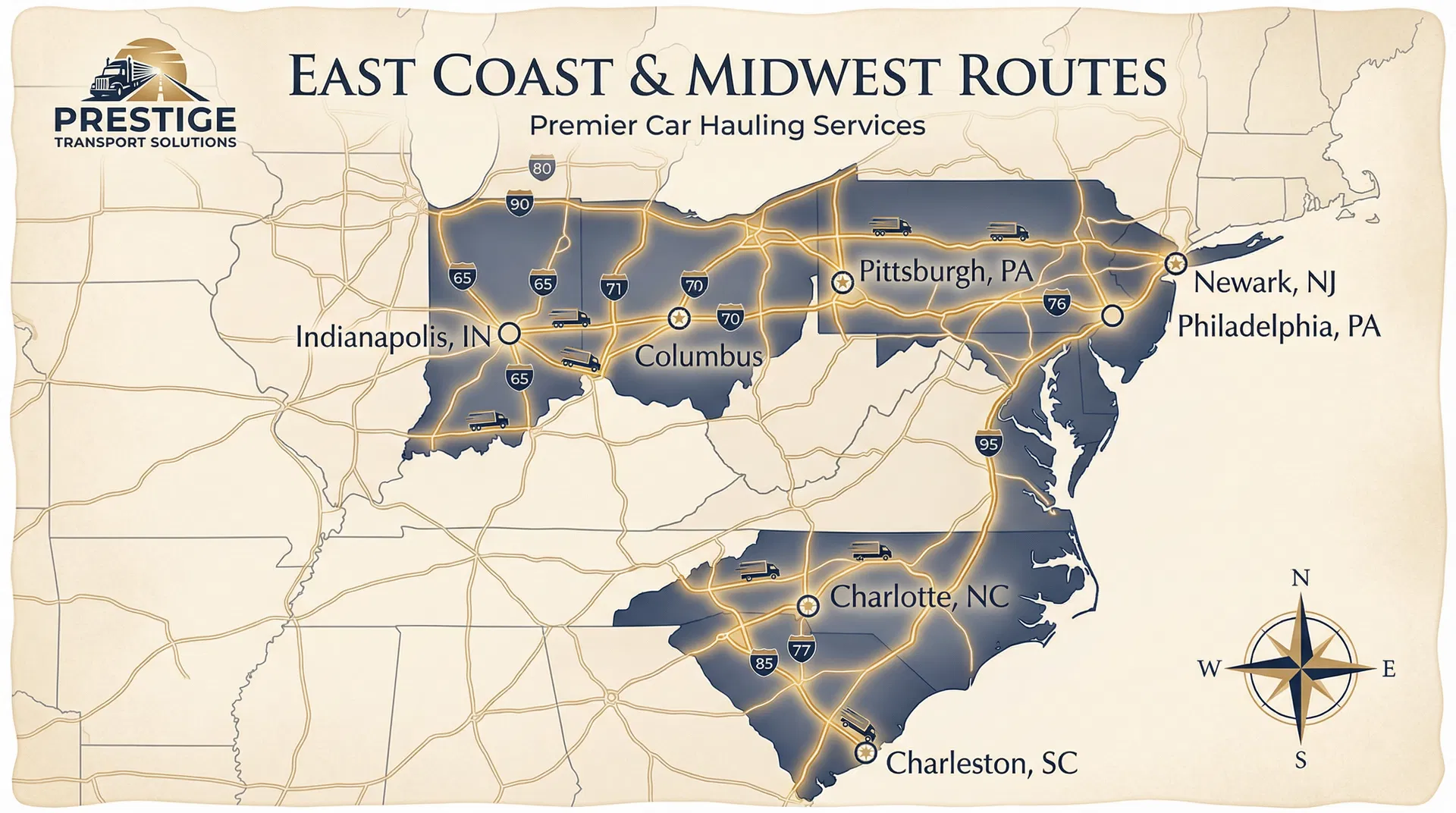 PA Haulers route map showing East Coast and Midwest coverage area