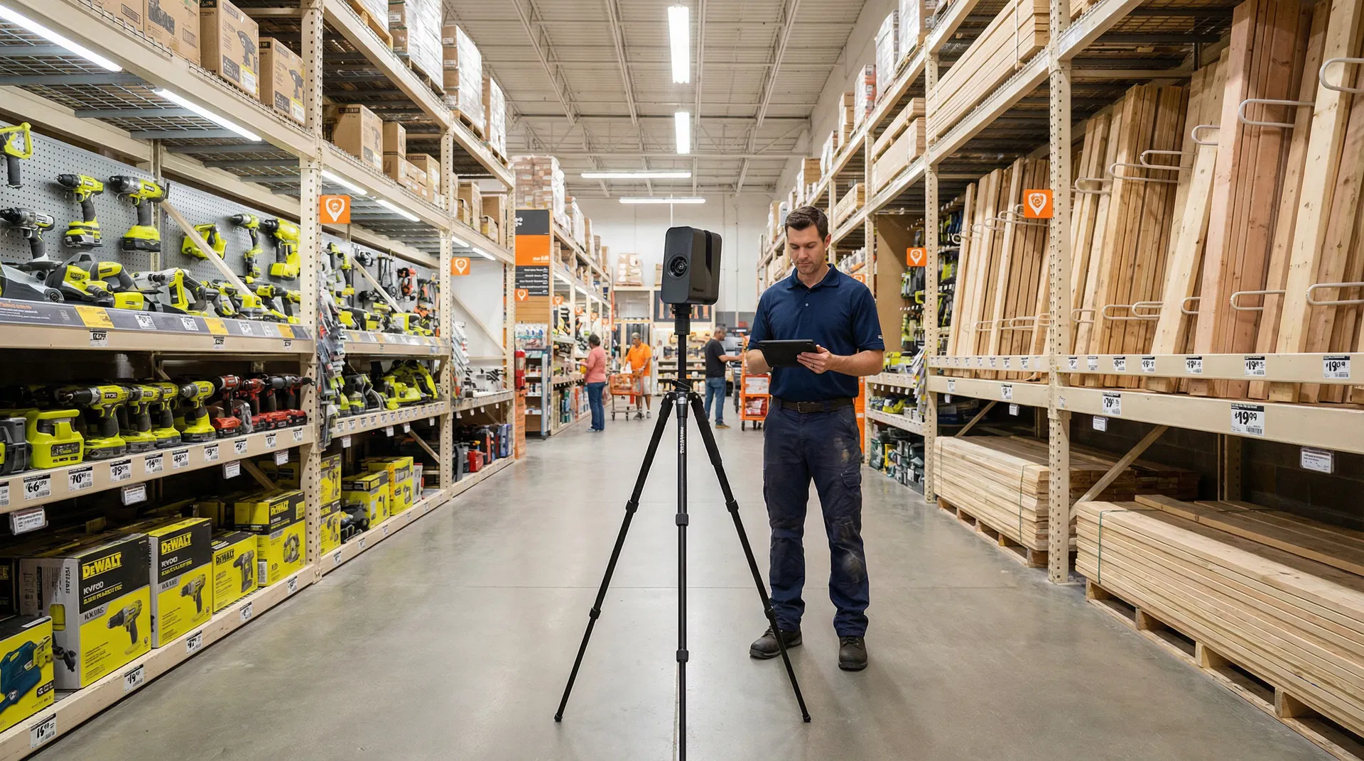 Matterport Pro3 scanning inside a large hardware store
