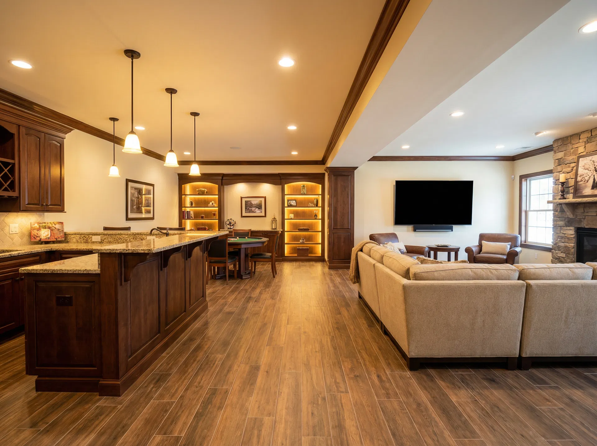 Professionally finished basement remodel by Aurora Kitchens & Interiors in Somerville NJ