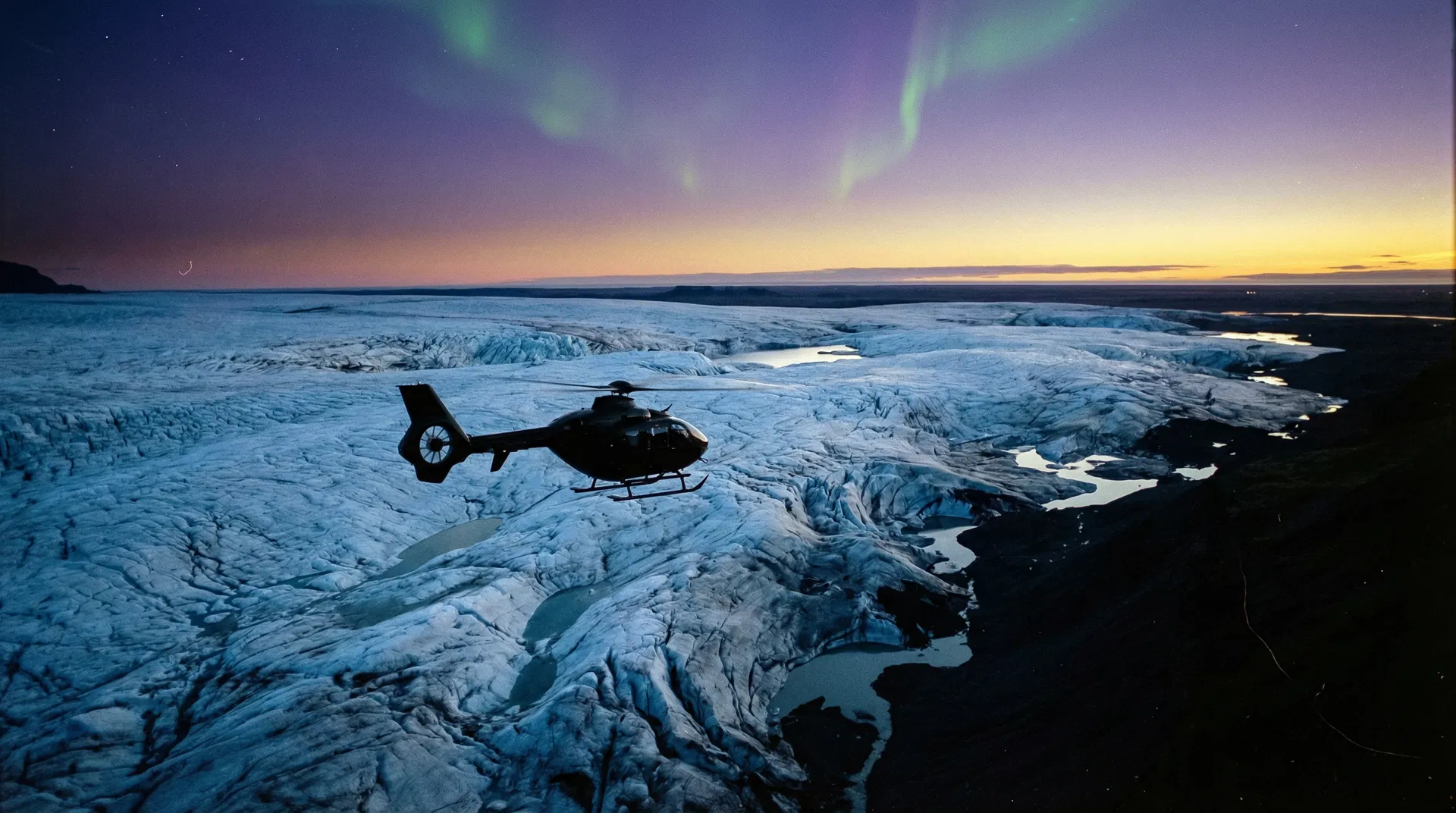 Private helicopter over Vatnajökull glacier