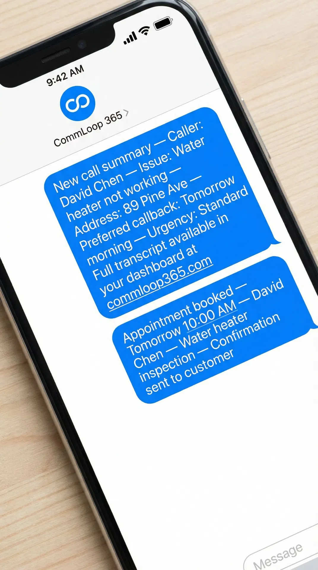 CommLoop 365 SMS notification