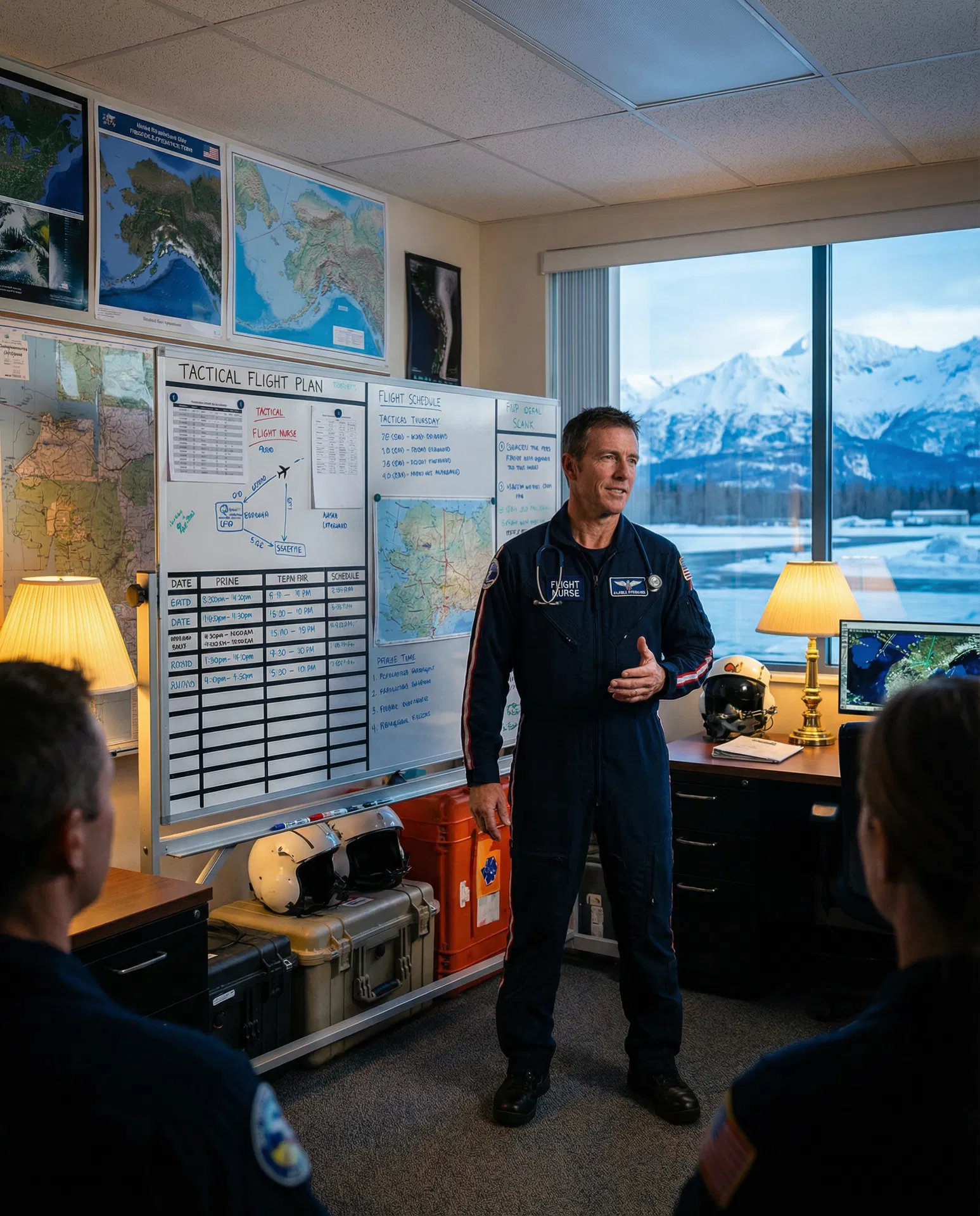 Richard McHale leading a flight crew briefing in Alaska