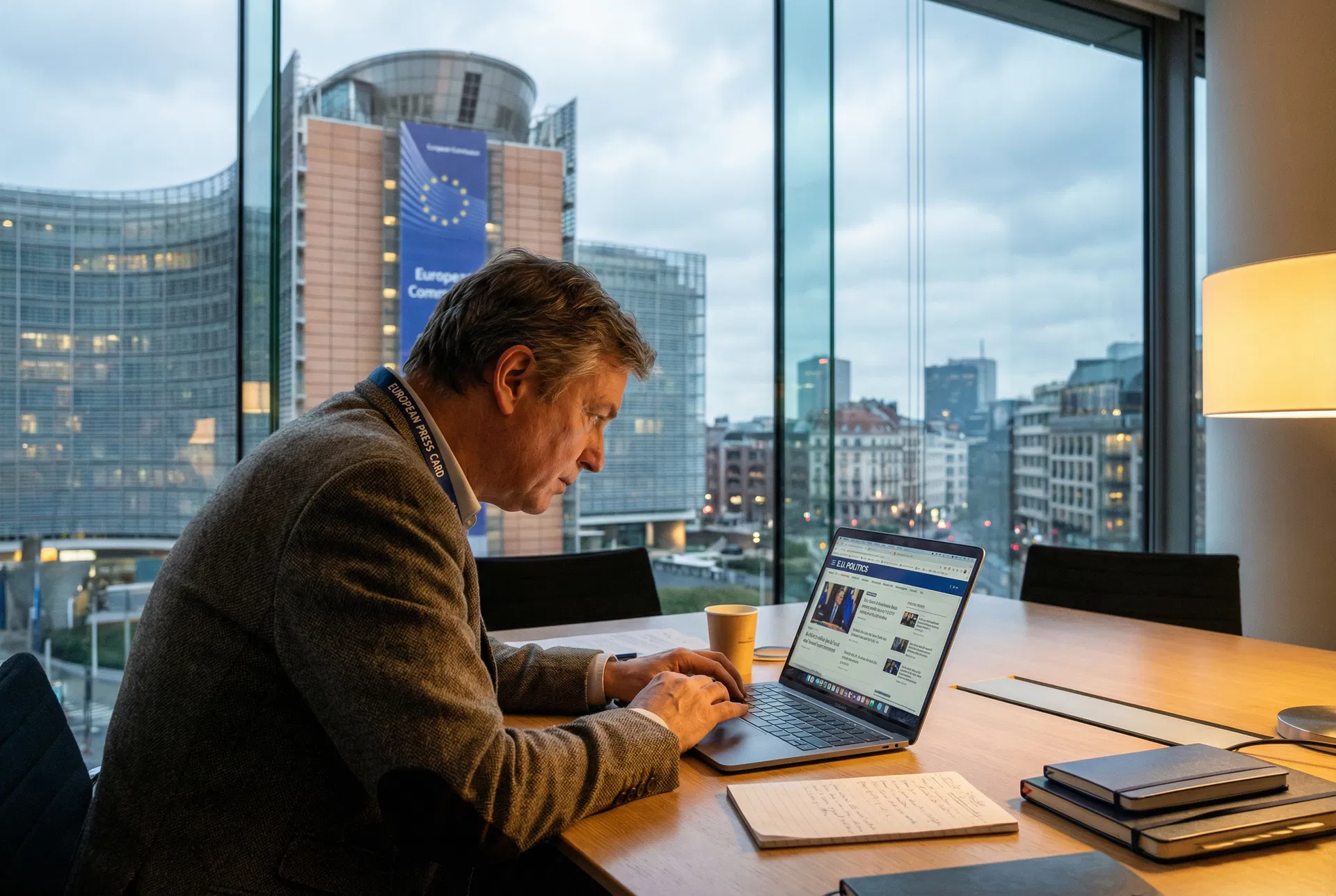 Giornalista al lavoro a Bruxelles