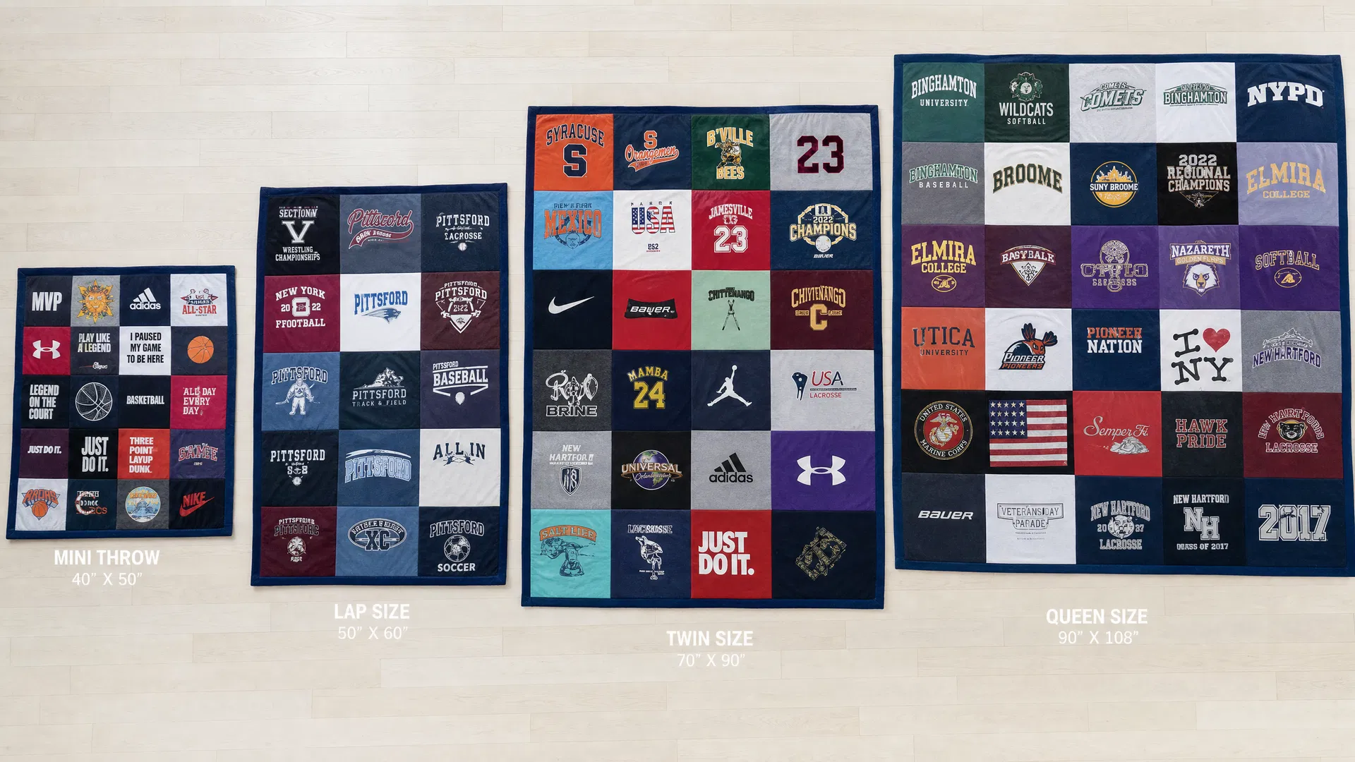 Project Repat quilt sizes comparison — Mini Throw, Lap, Twin, and Queen