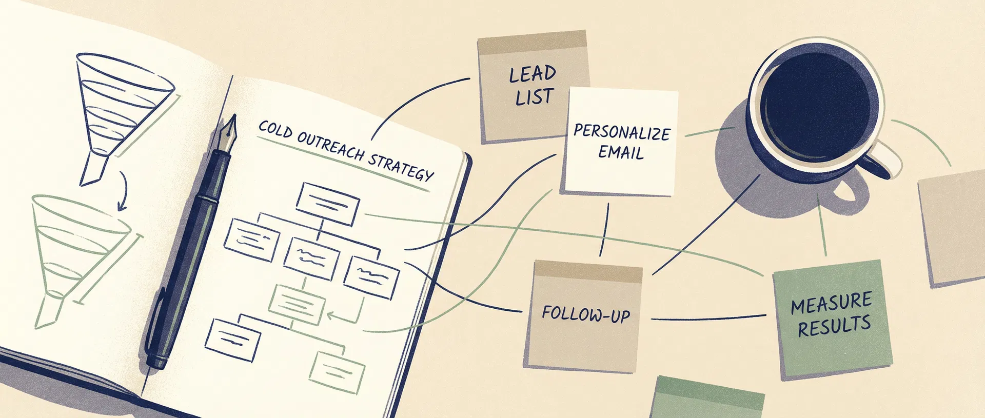 Cold Outreach Strategy workspace illustration