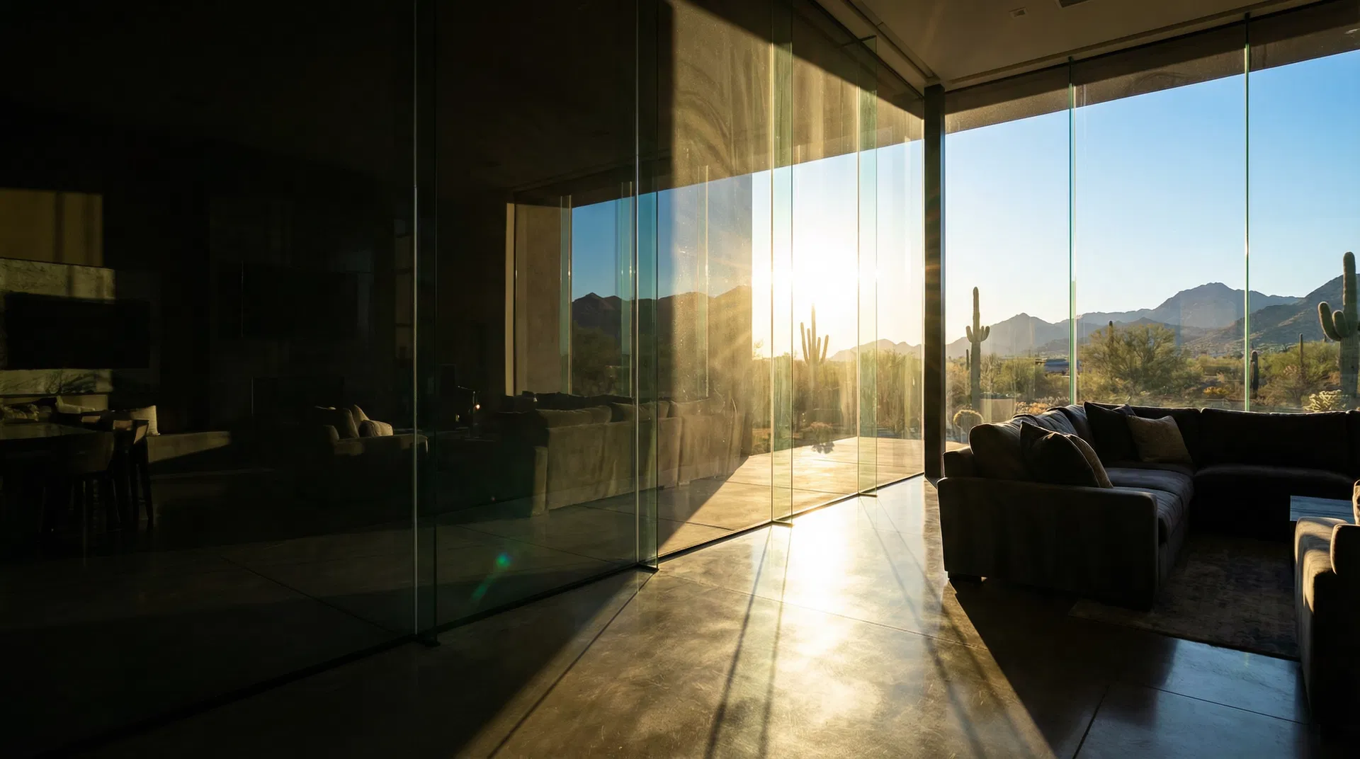 Clean windows with golden Arizona light