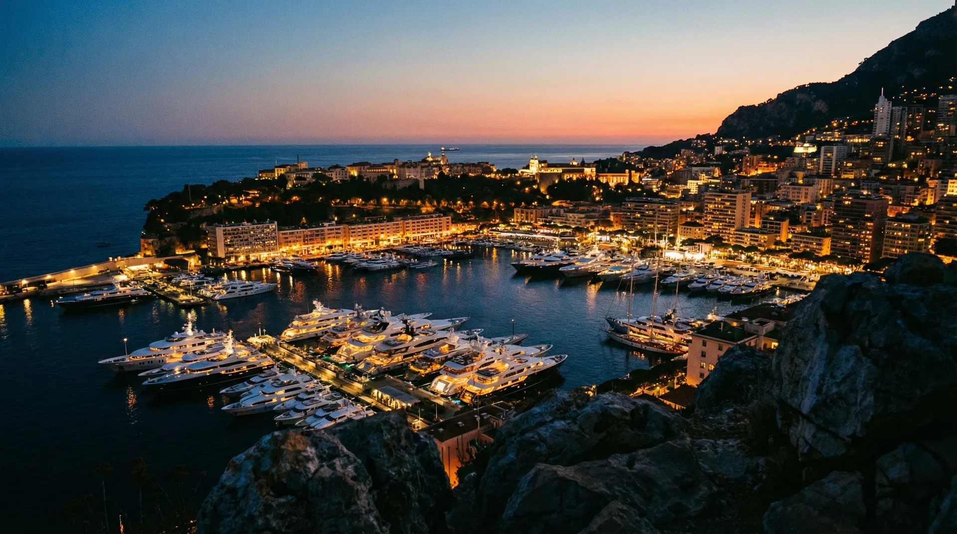 Monaco harbor at dusk