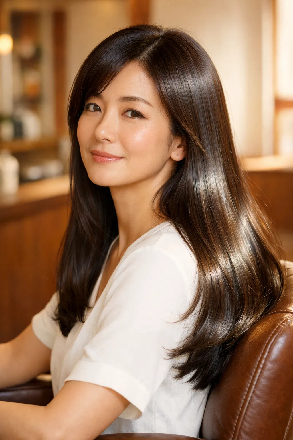 ヘアエステ後の美しい髪の女性