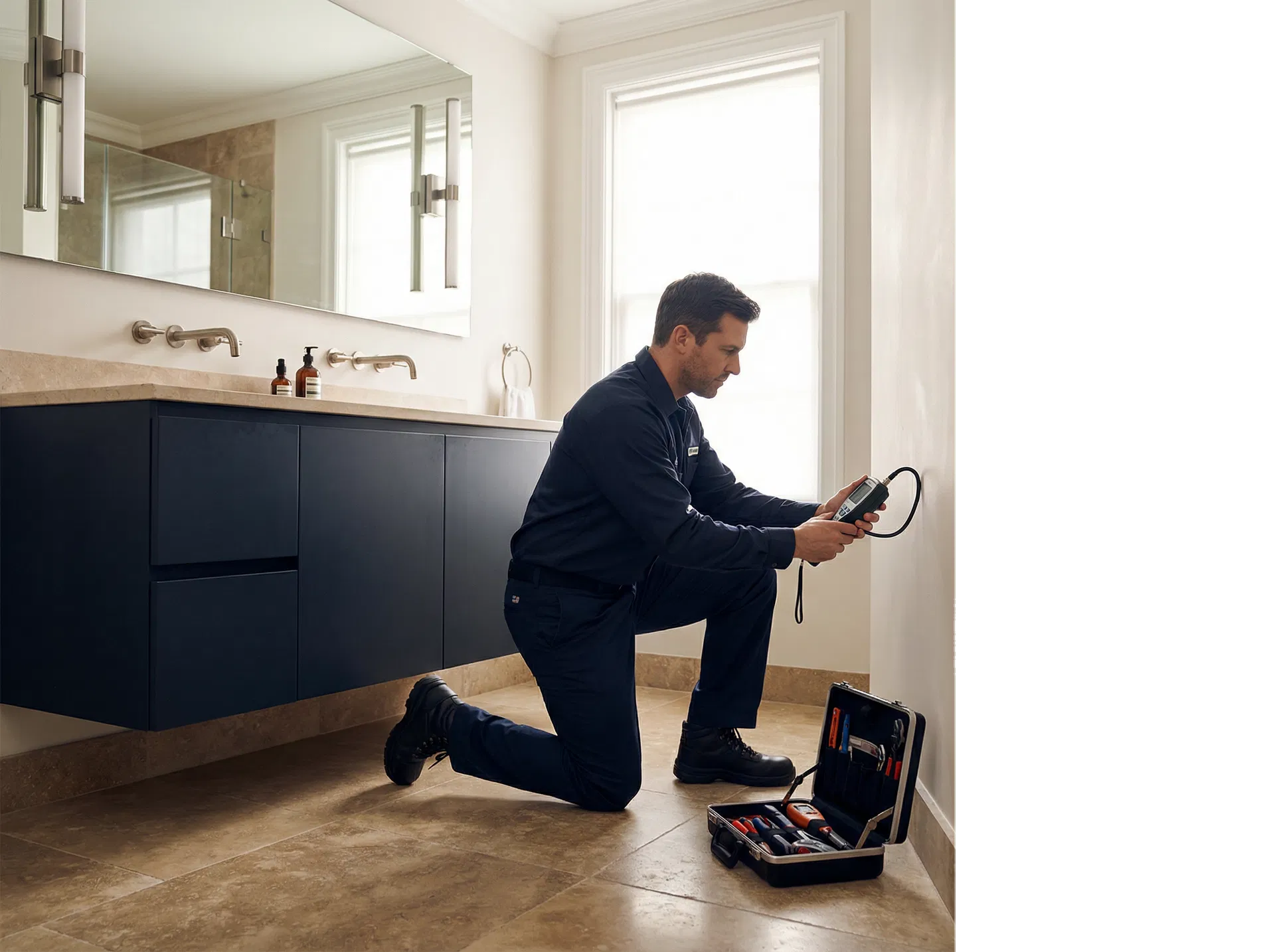 Leak detection service in a premium residential bathroom