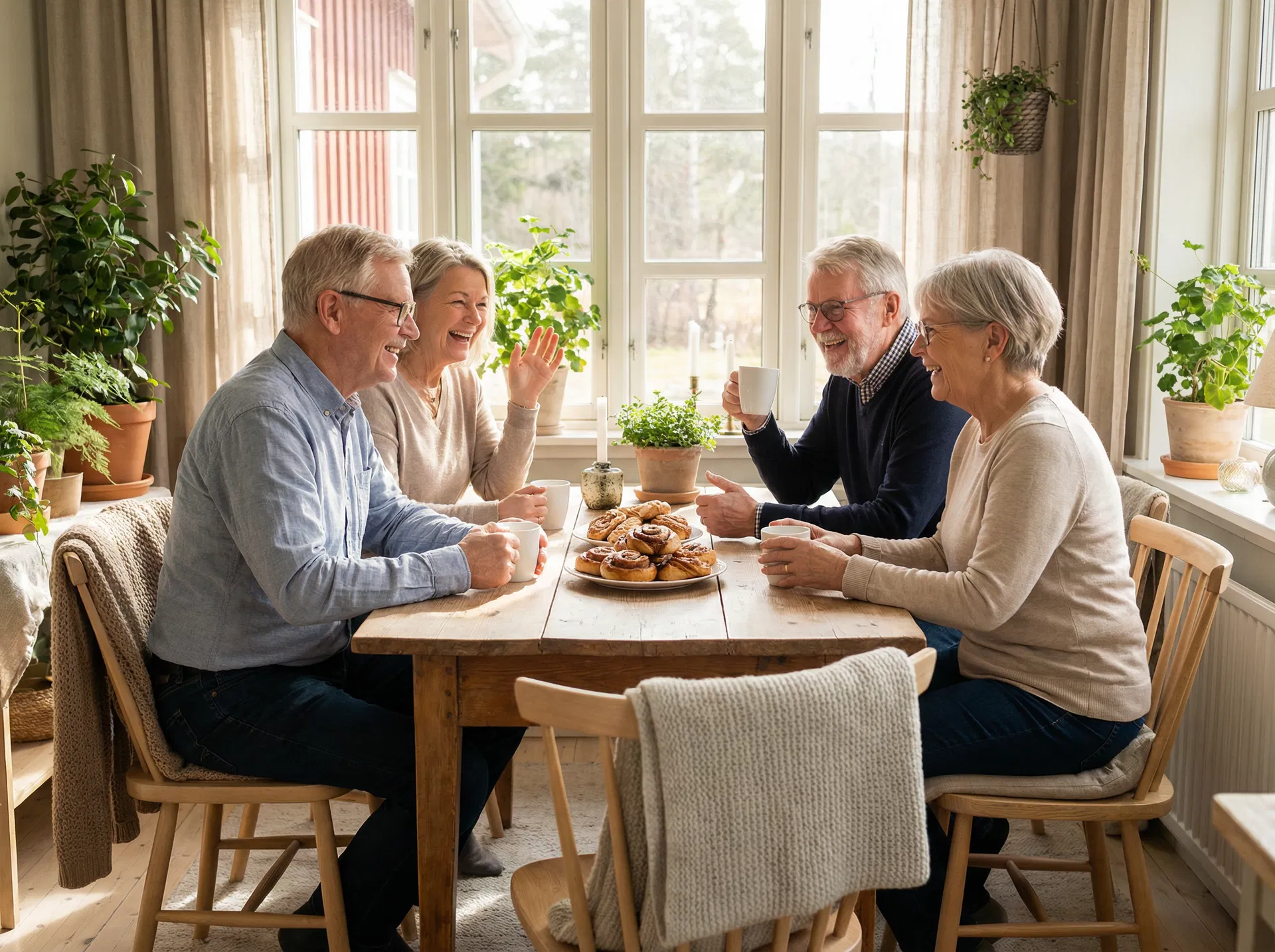 Seniorer hygger sig over kaffe og kanelsnegle efter træning