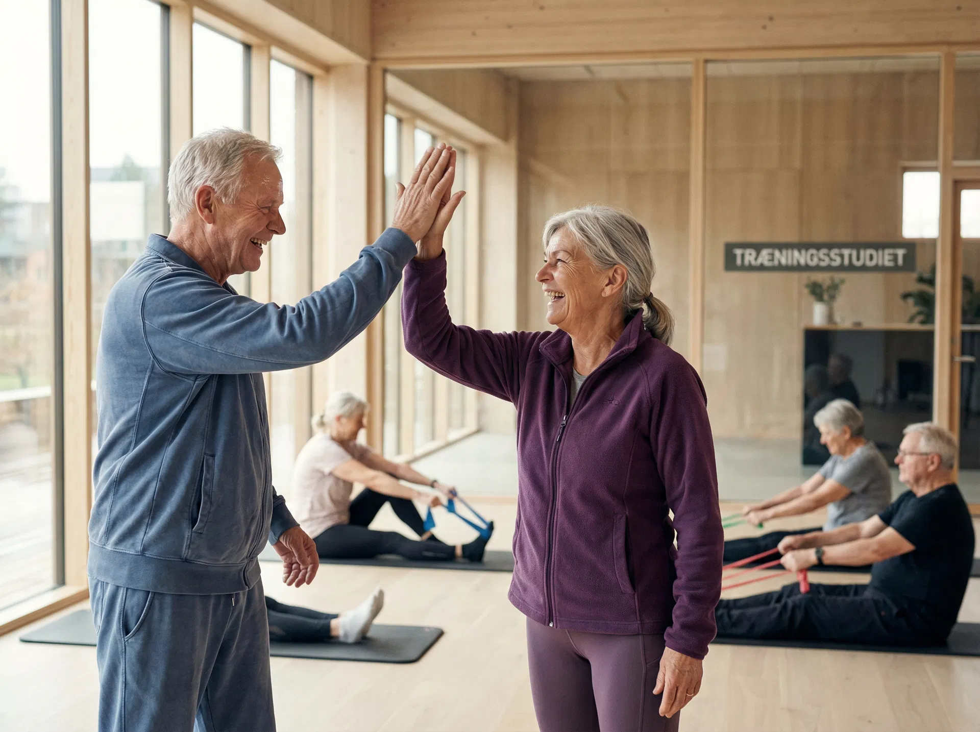 To seniorer giver hinanden high-five