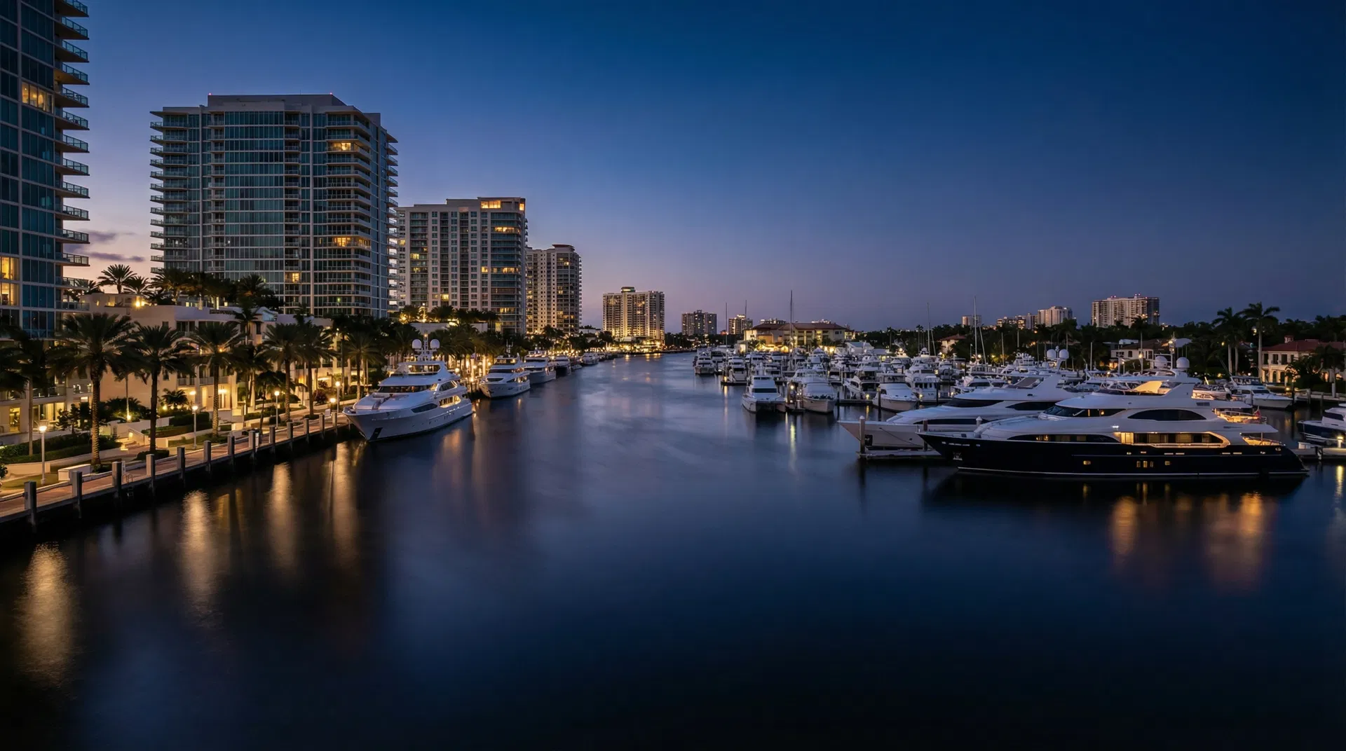 Fort Lauderdale marina at dusk