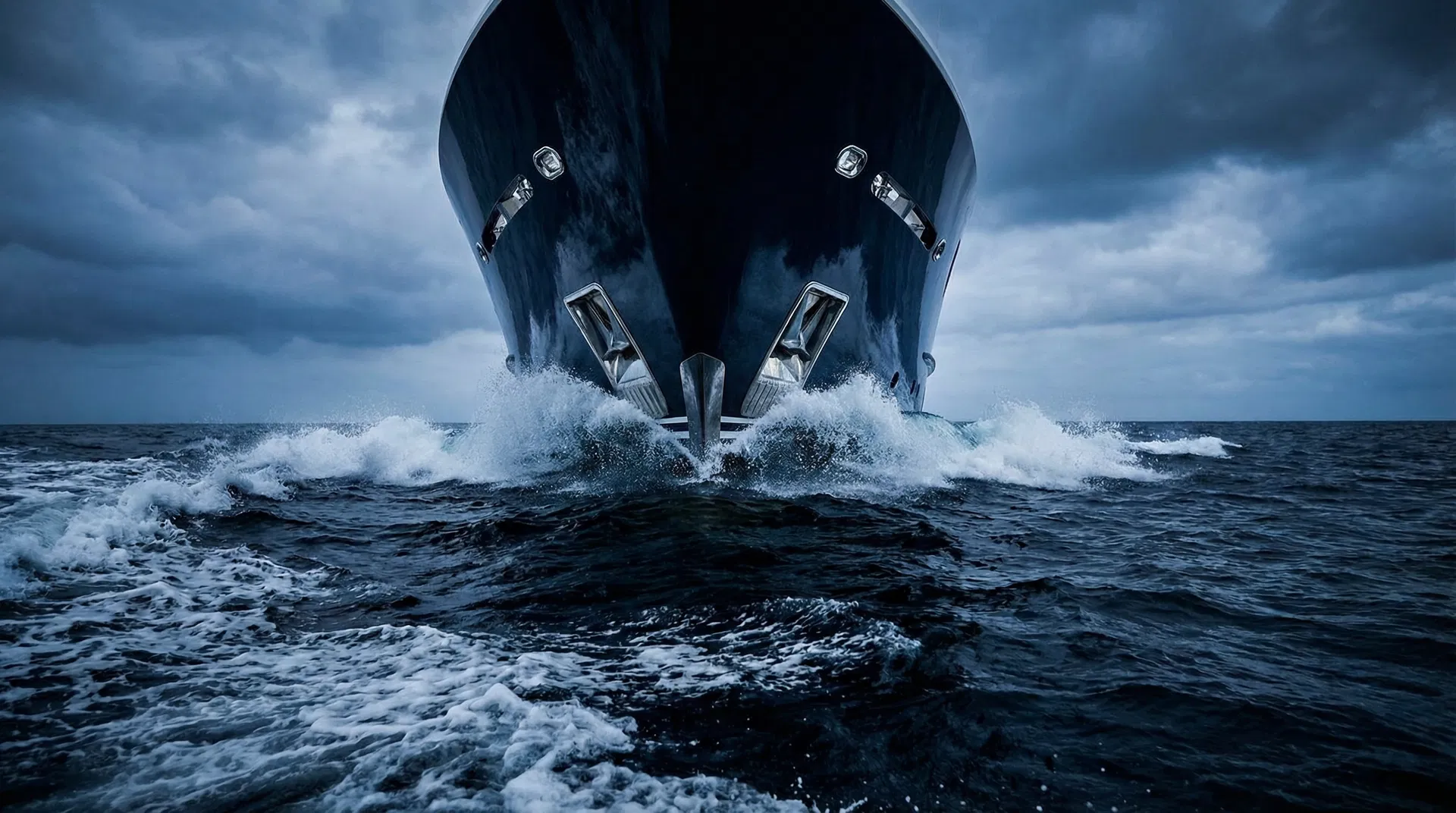 Luxury yacht bow cutting through ocean