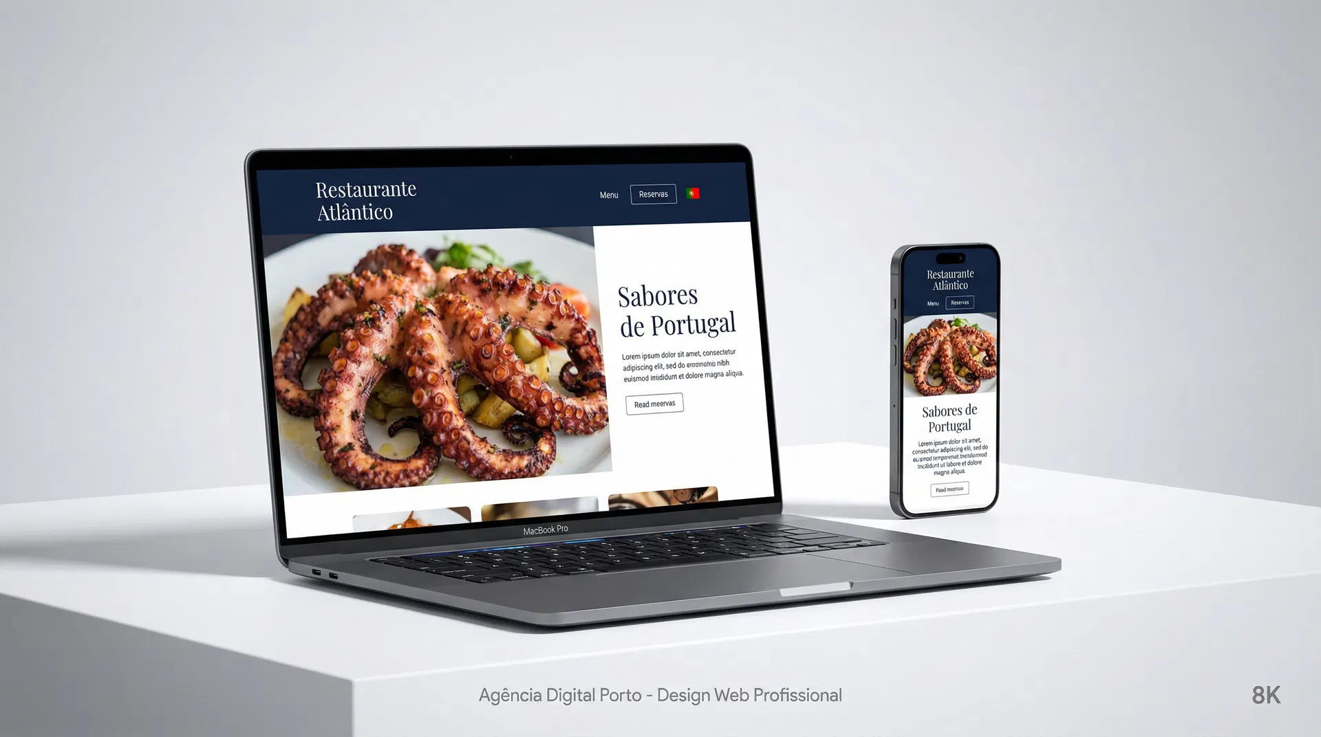 Mockup de website profissional em laptop e telemóvel