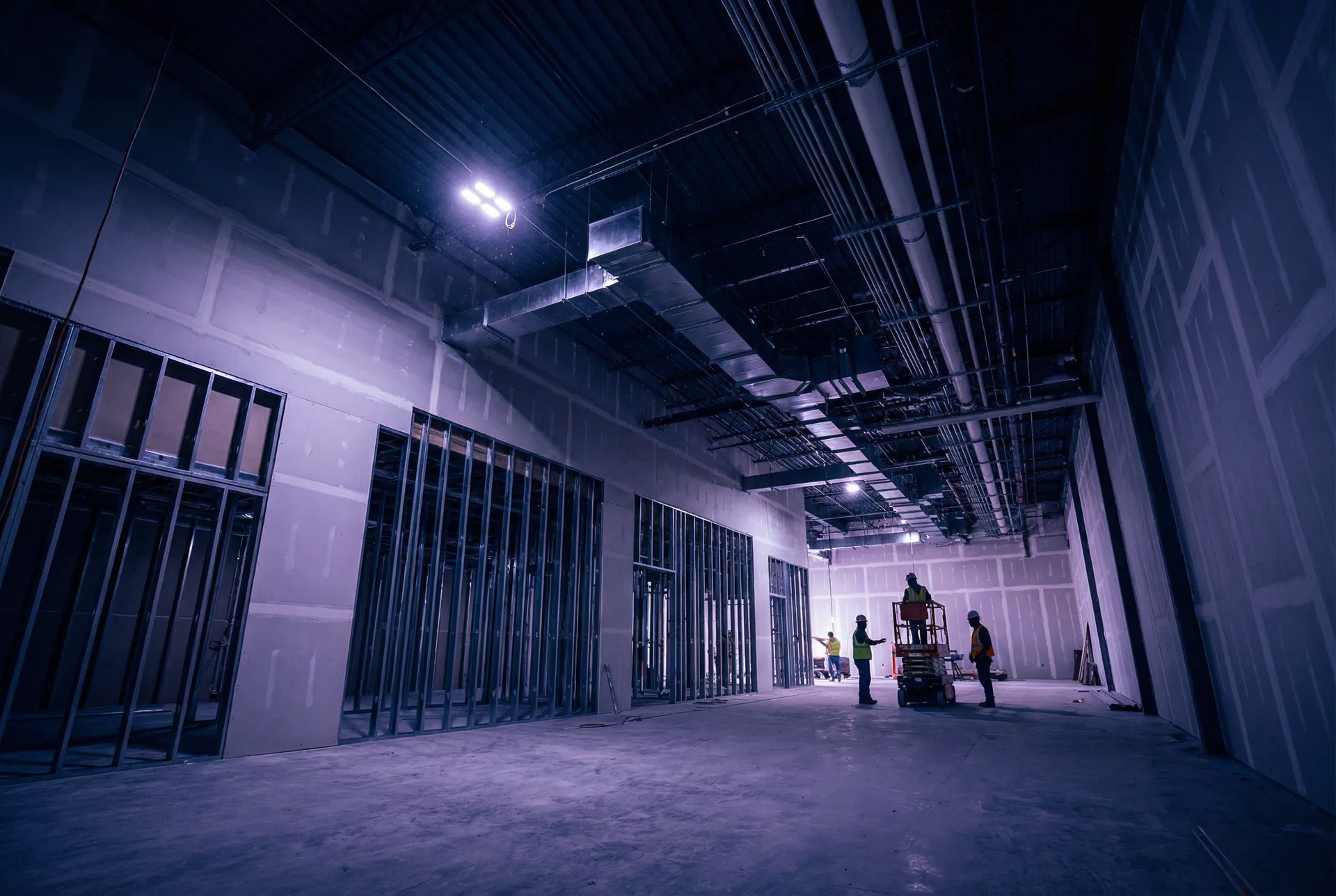 Retail interior construction in progress showing shell space transformation