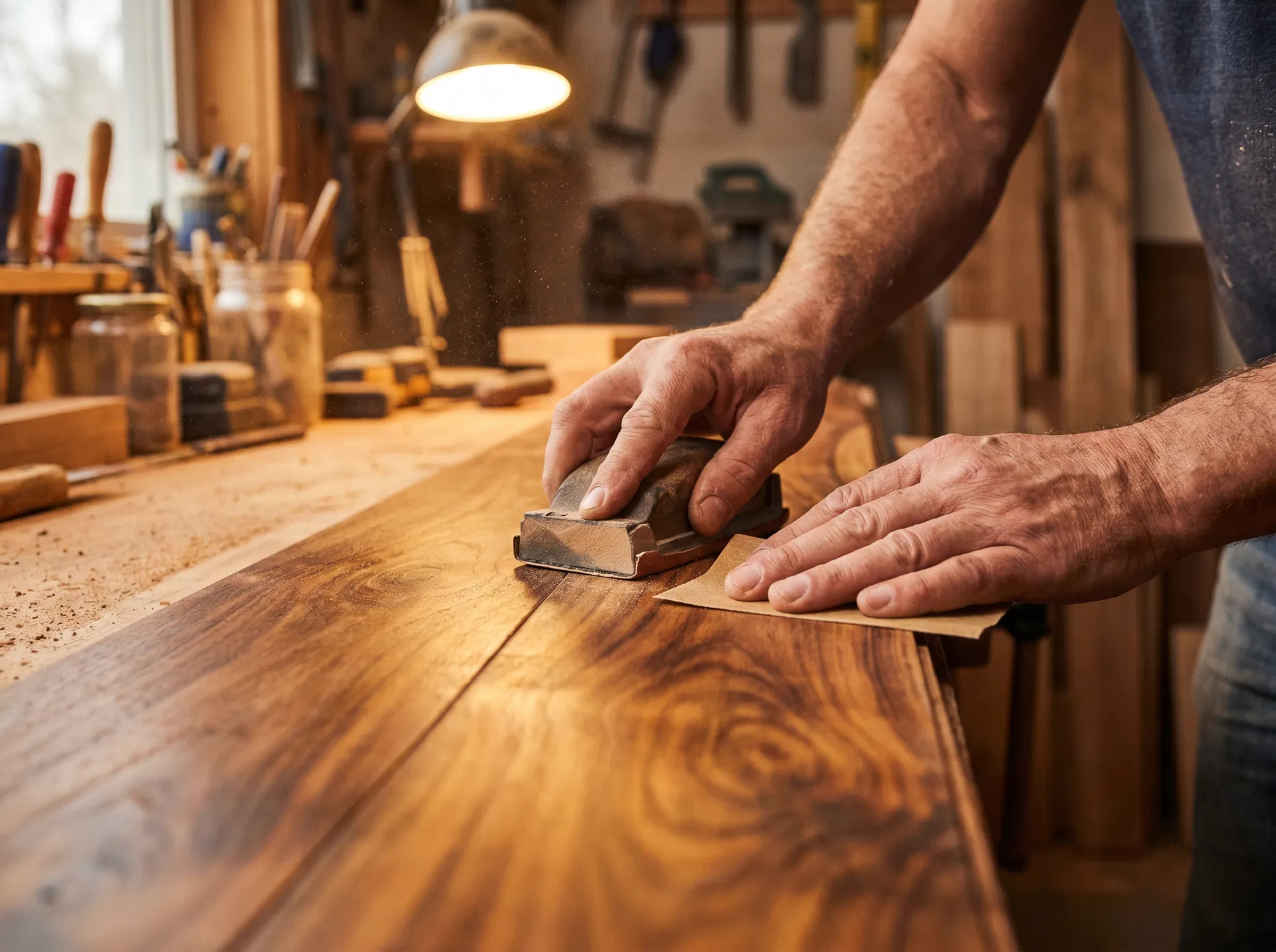 Craftsman finishing hardwood floor