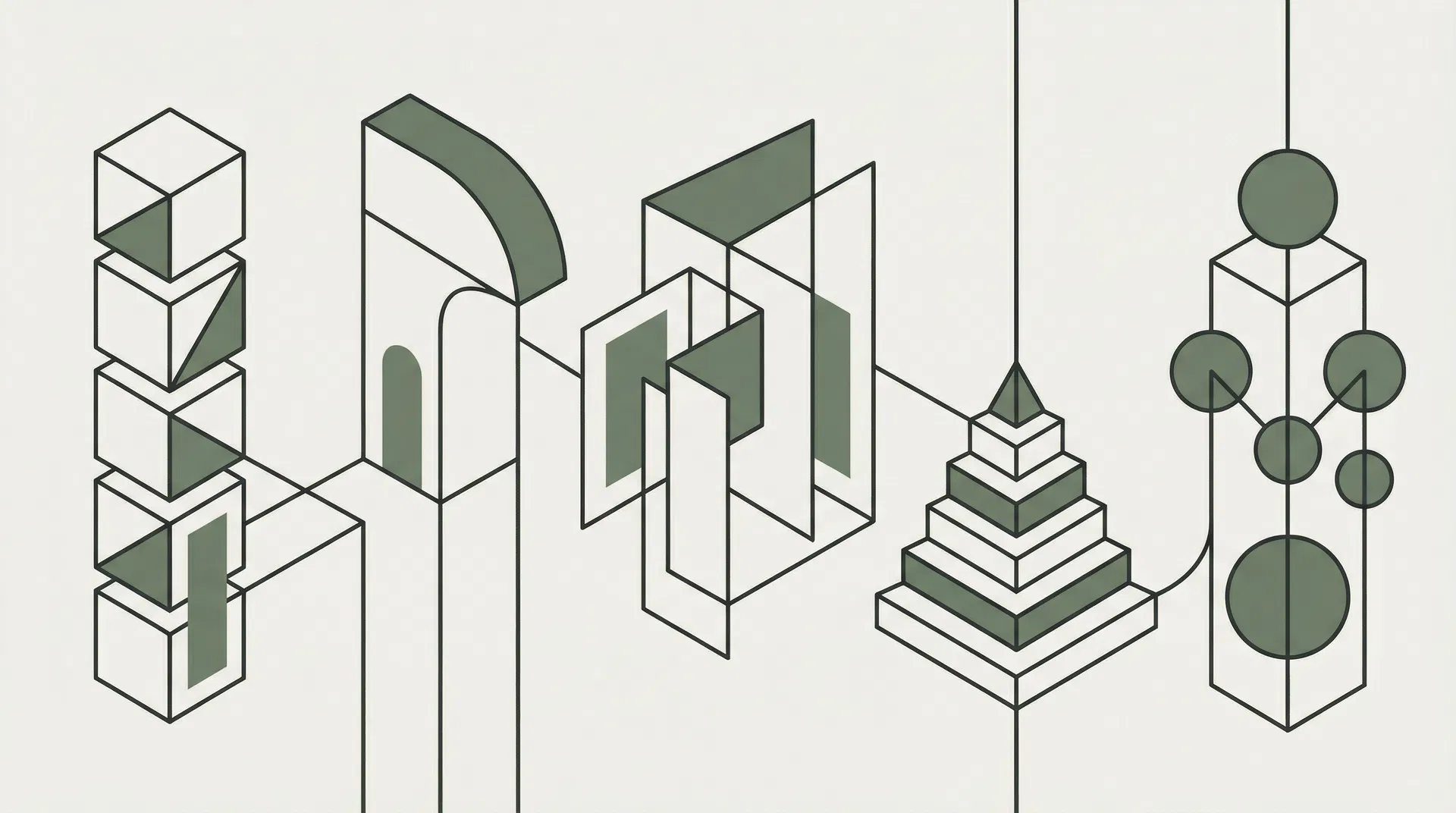 Abstract geometric pattern representing five interconnected values