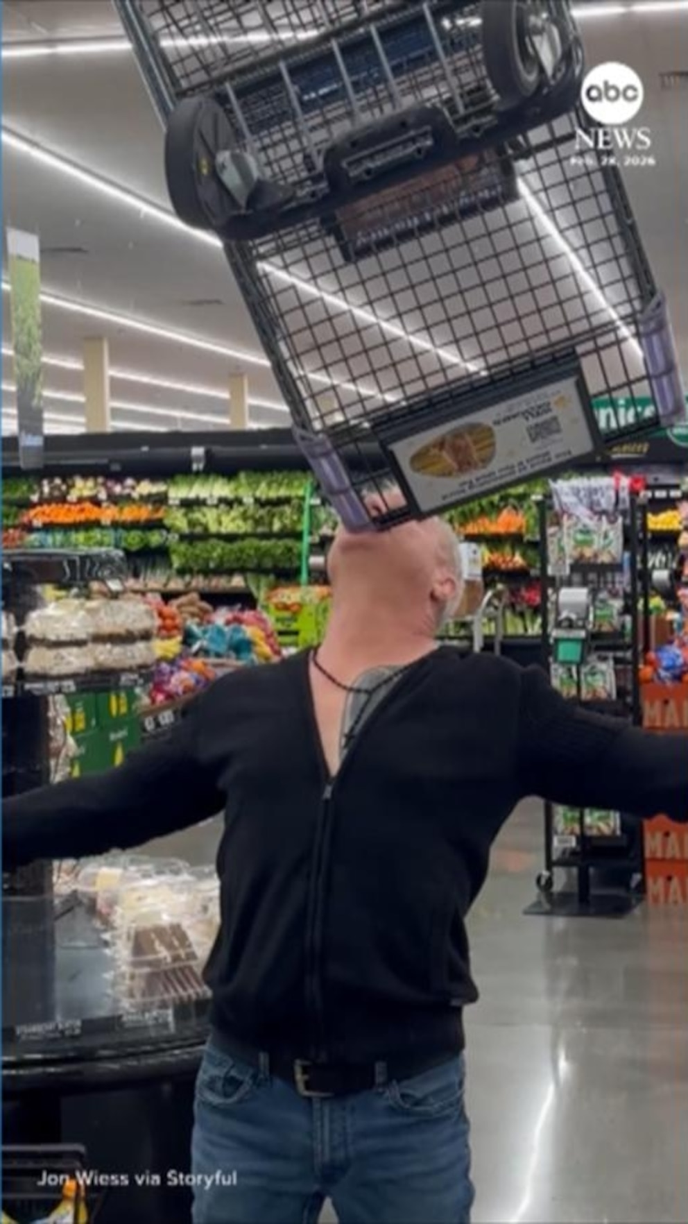 WATCH: Man stuns supermarket workers with grocery cart stunt