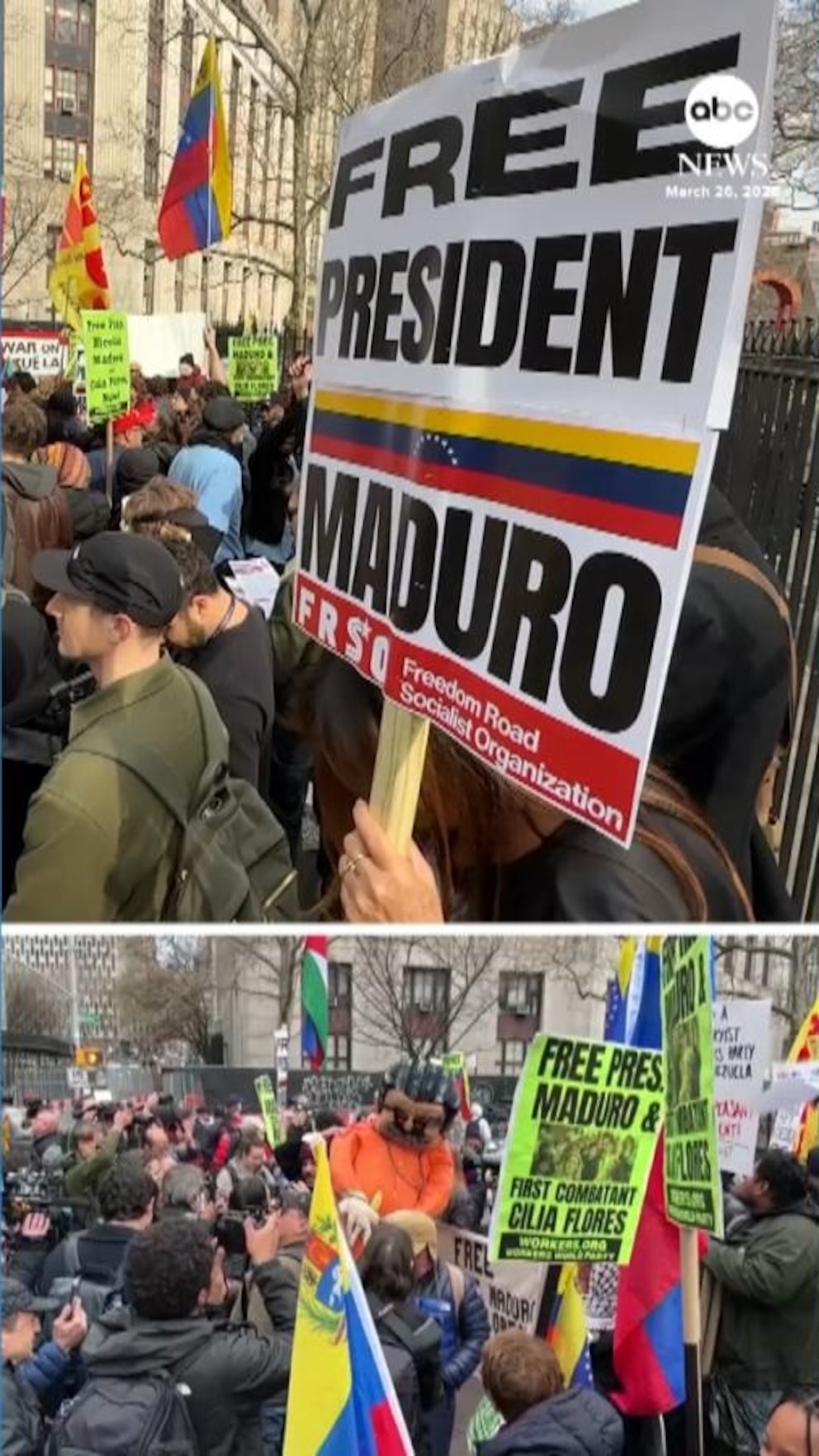 WATCH: Protesters gathered in Manhattan as ousted Venezuelan President Nicolas Maduro and his wife Cilia Flores returned to federal court on Thursday.