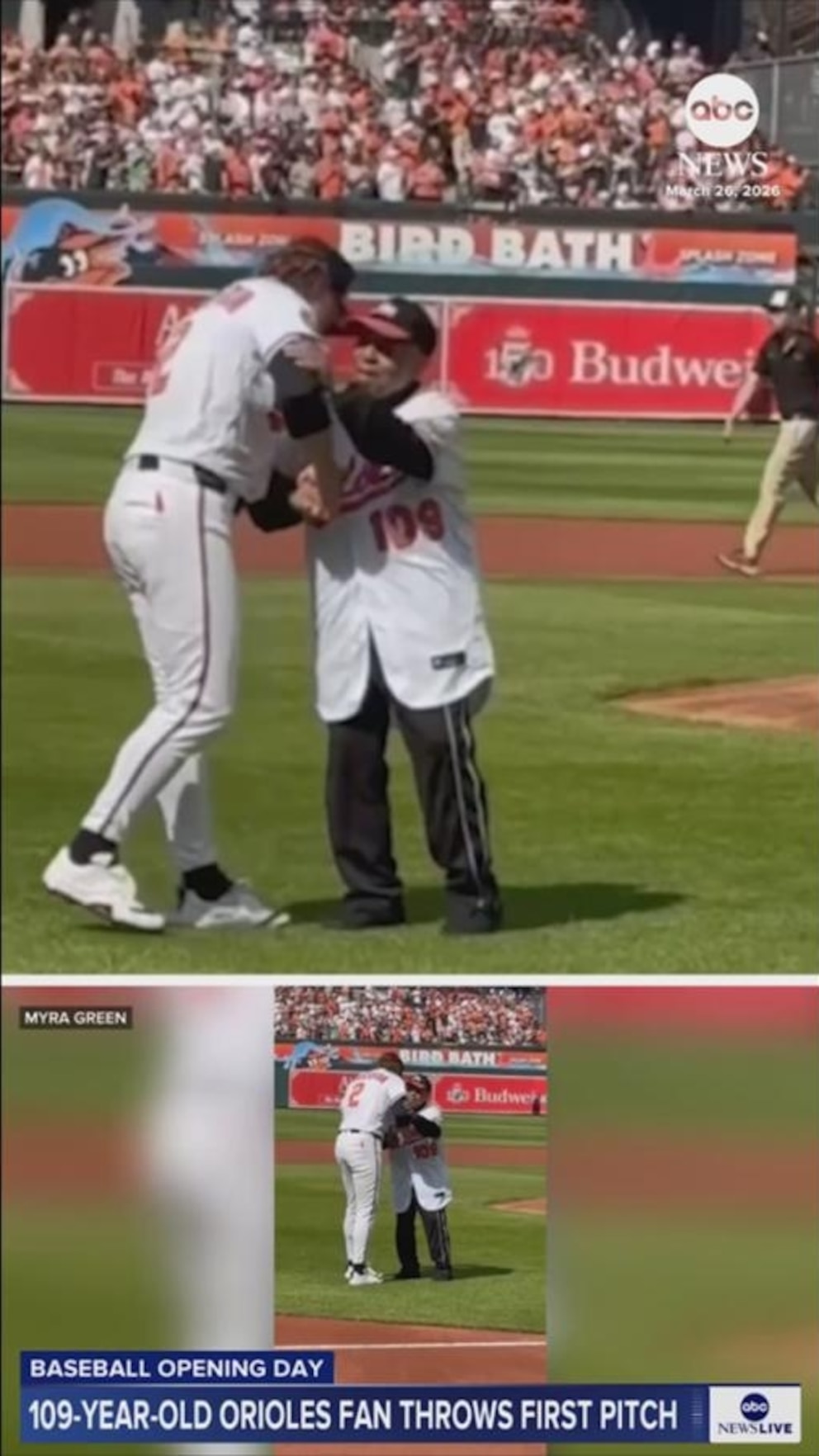WATCH: 109-year-old Orioles fan throws first pitch on Opening Day