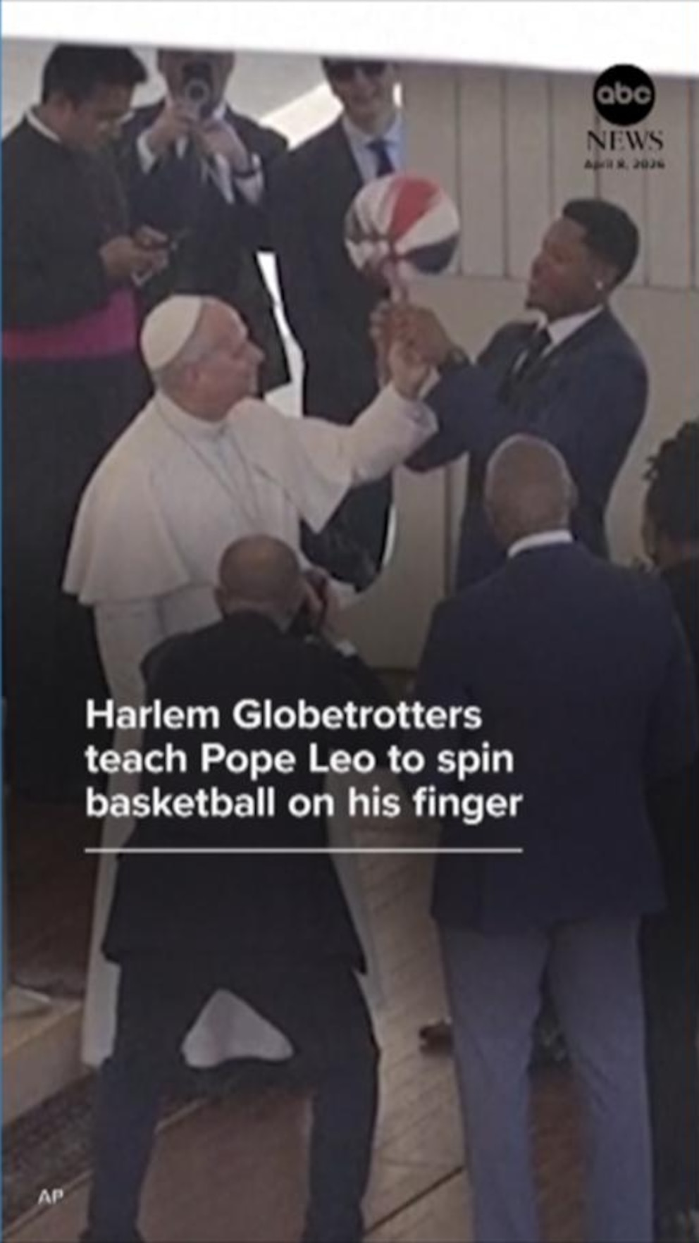 WATCH: Harlem Globetrotters teach Pope Leo to spin basketball on his finger