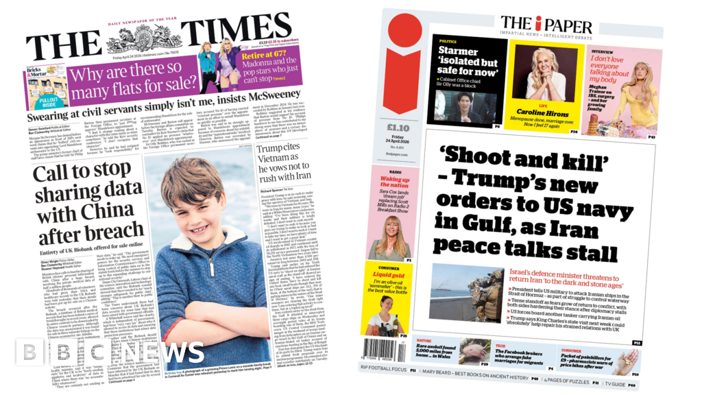 The Papers: 'Stop sharing data with China' and 'Shoot and kill'