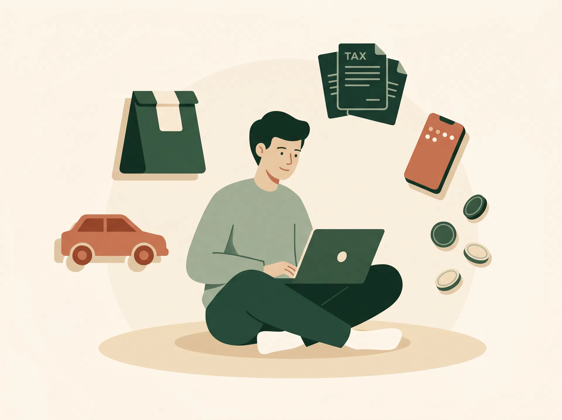 Gig worker calculating taxes with laptop