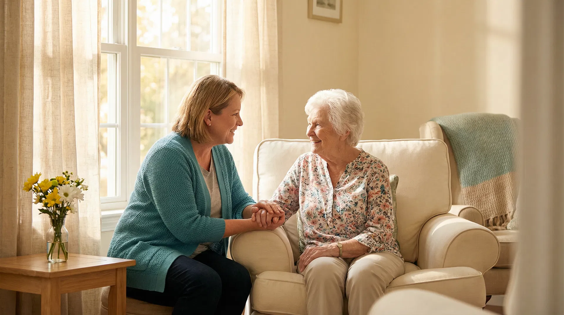 Compassionate caregiver with senior client