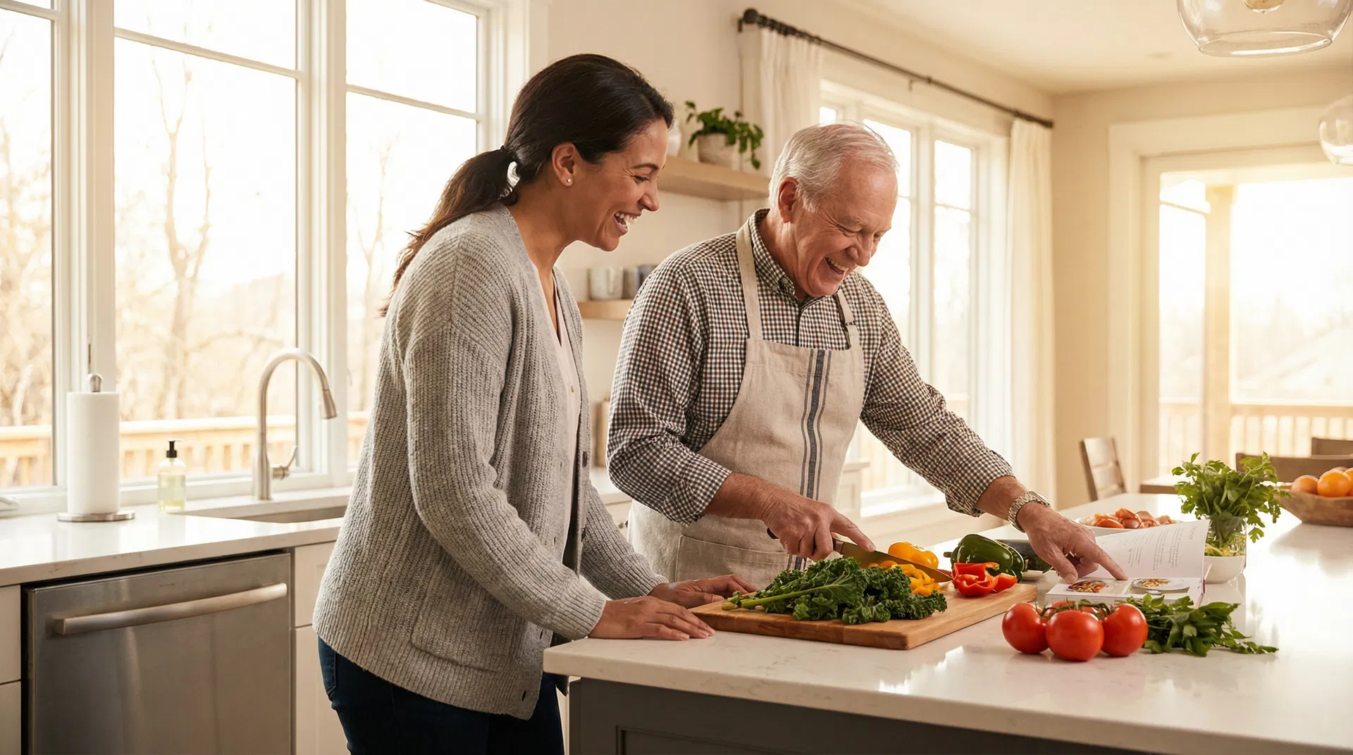 Caregiver helping with meal preparation