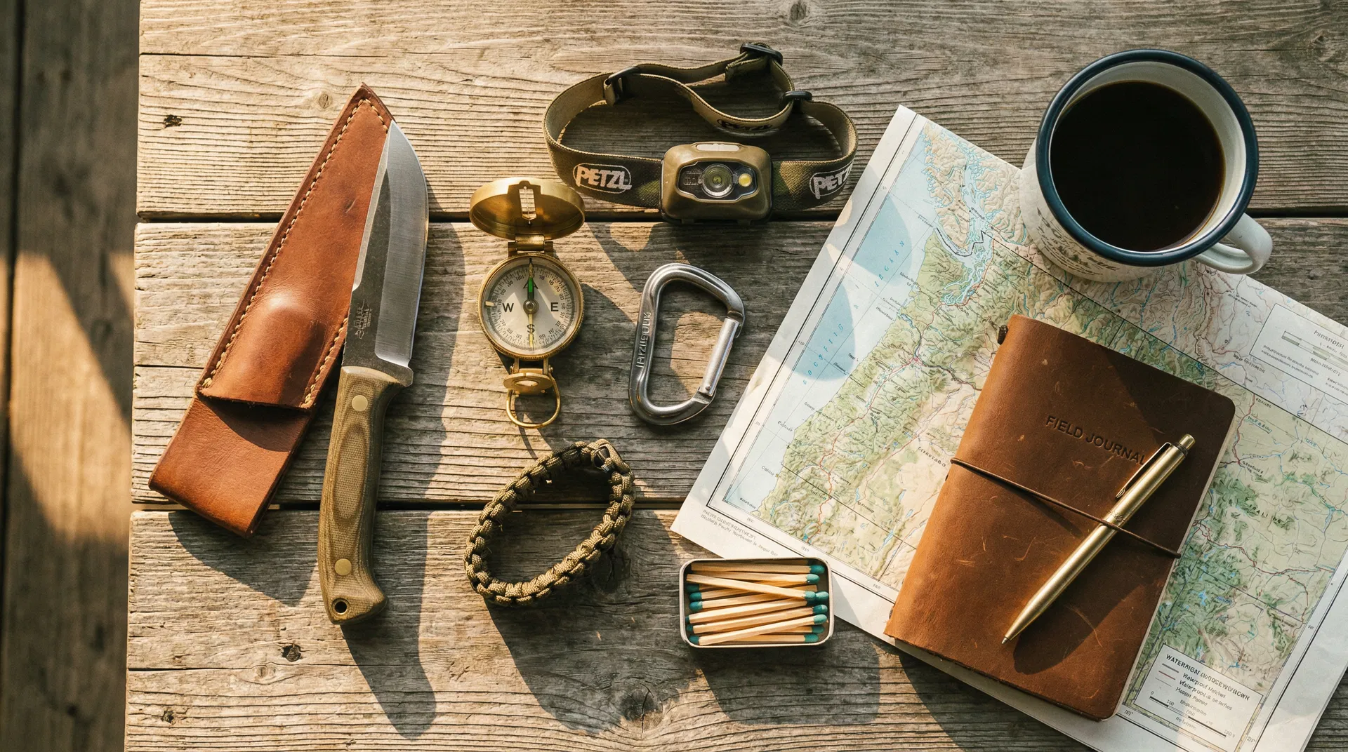 Outdoor gear flat lay