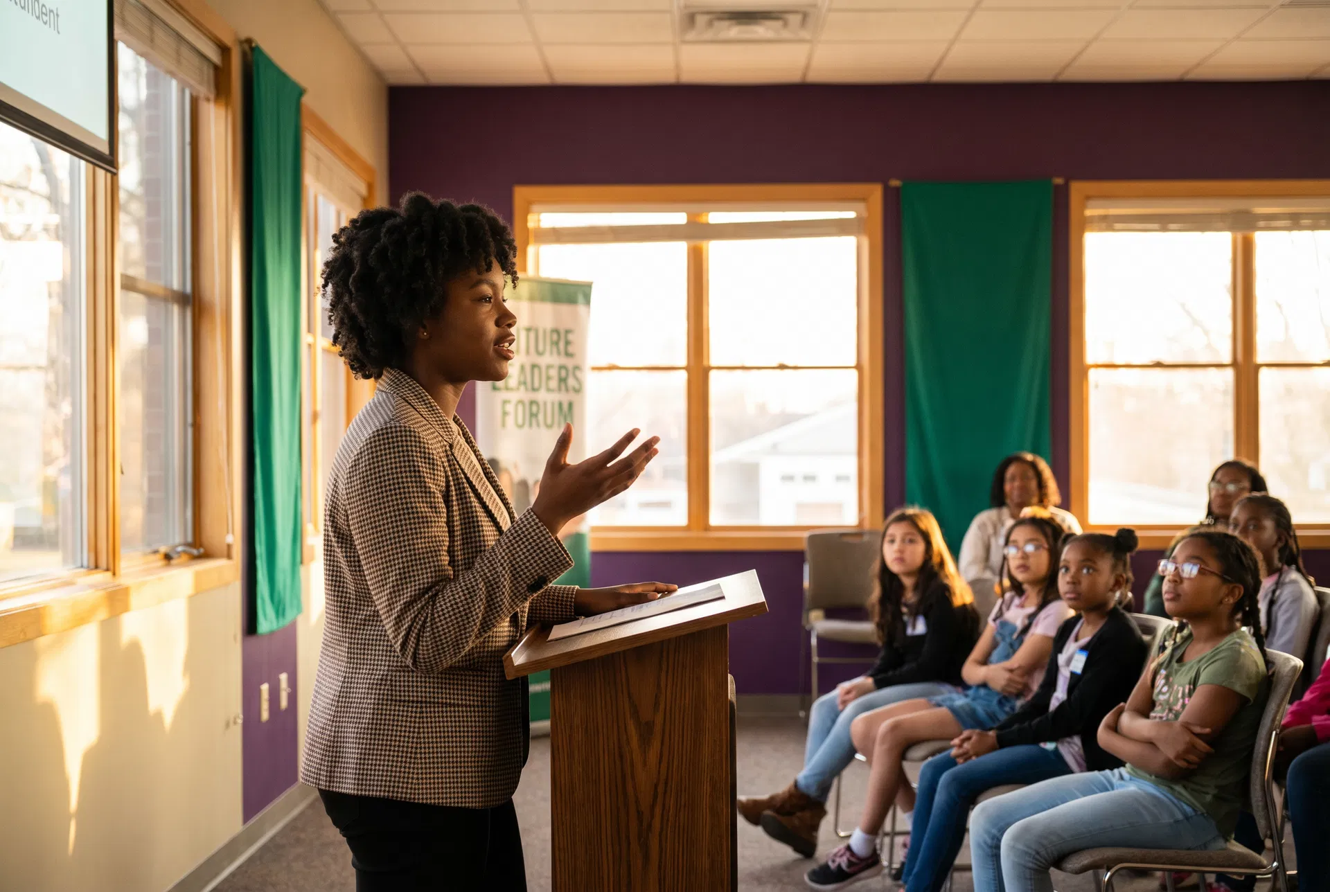 Girl presenting at leadership academy