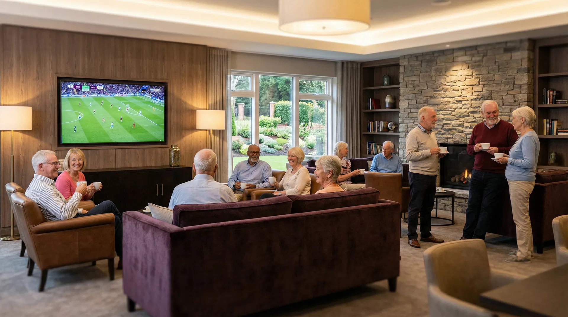 Happy residents enjoying their new DIRECTV streaming service at Venture Out