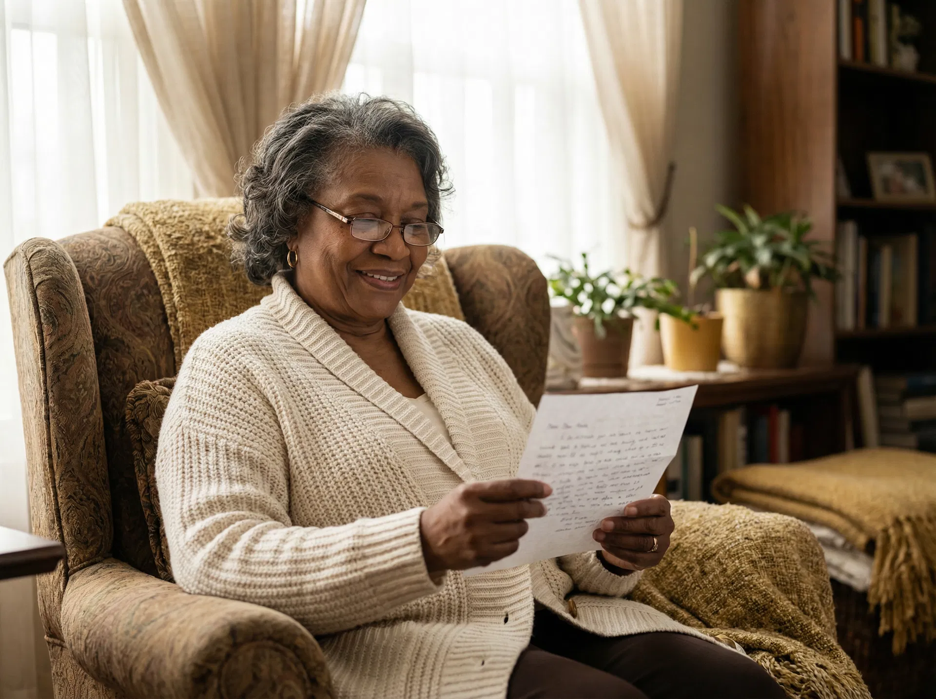 Senior woman reading a letter peacefully