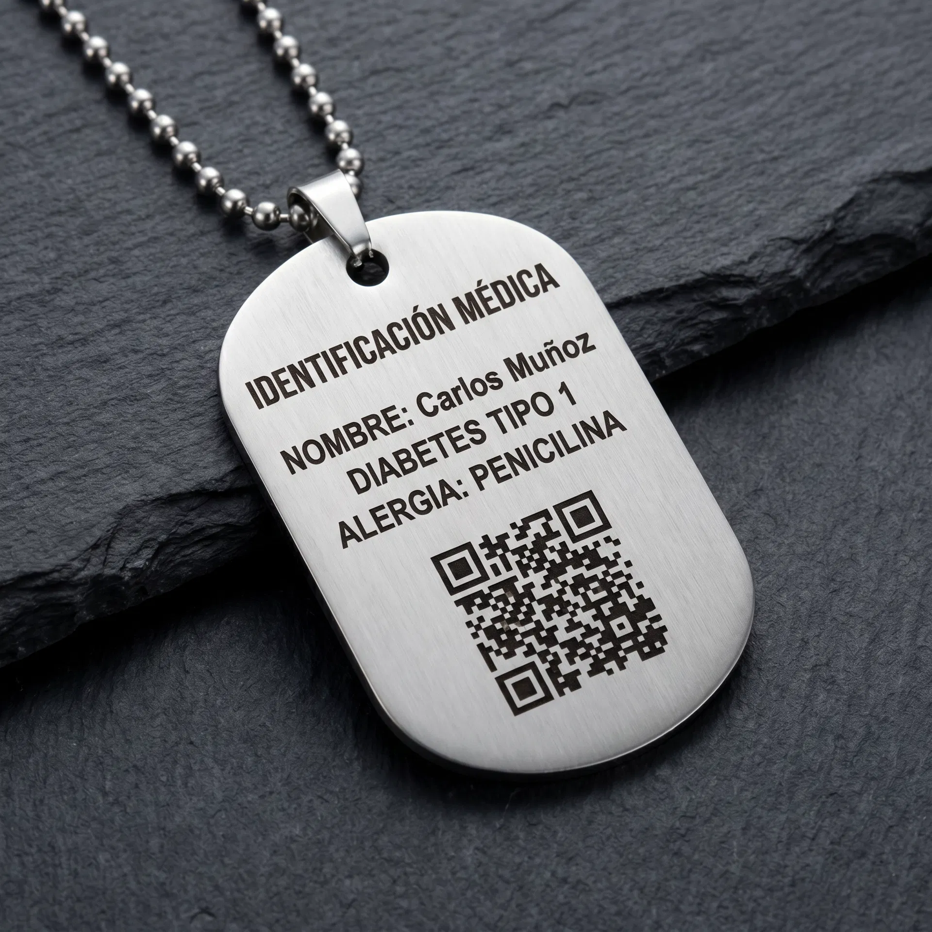 Colgante Dog Tag Médico — Acero