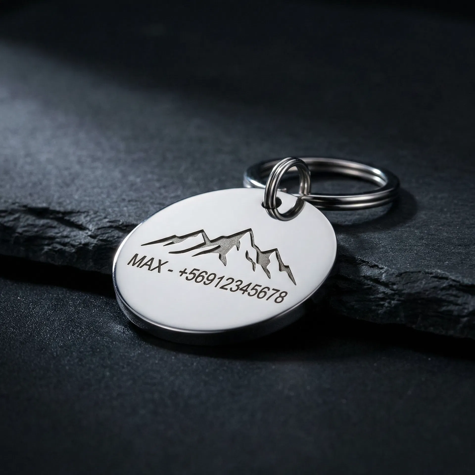 Placa premium Swiss en acero 316L acabado espejo con motivo de montaña