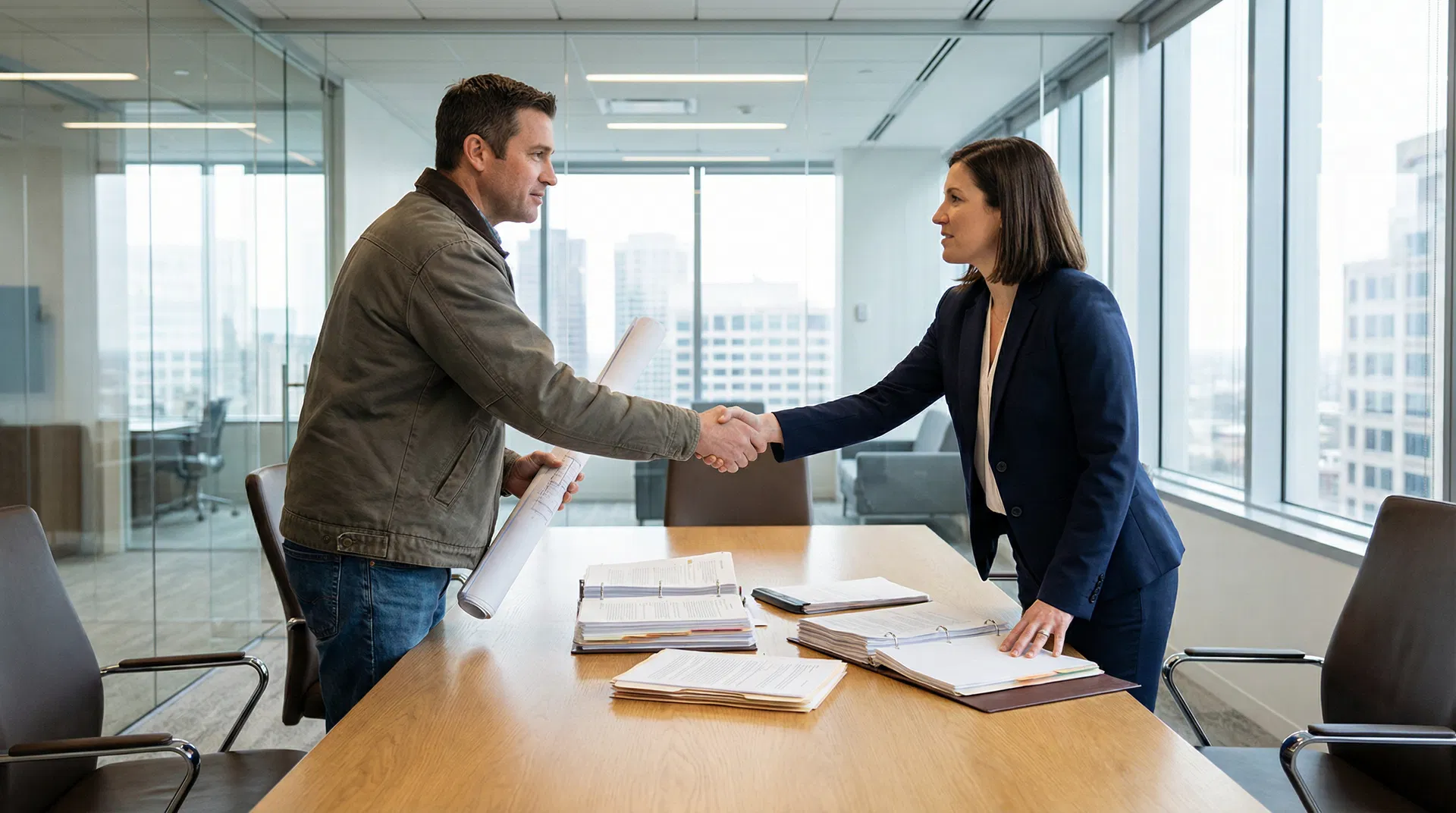 Contractor and attorney meeting