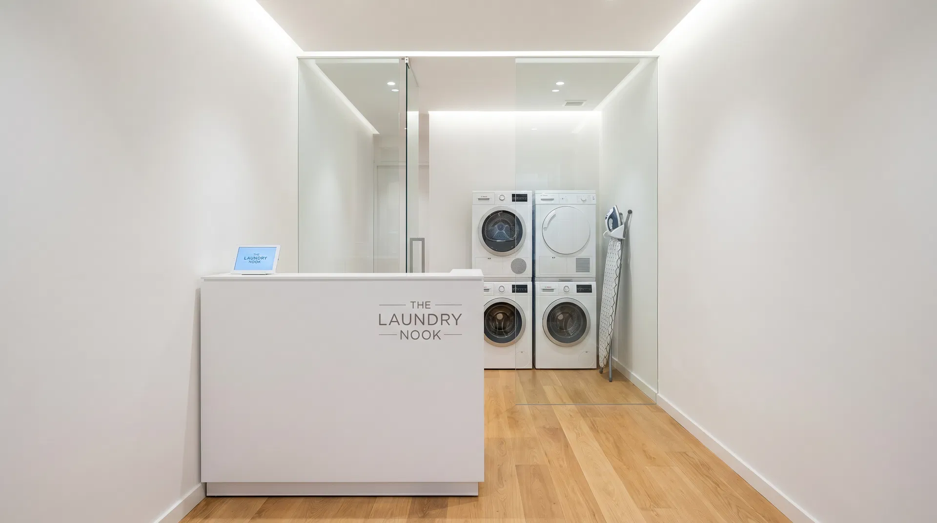Typical live laundry store interior with domestic machines