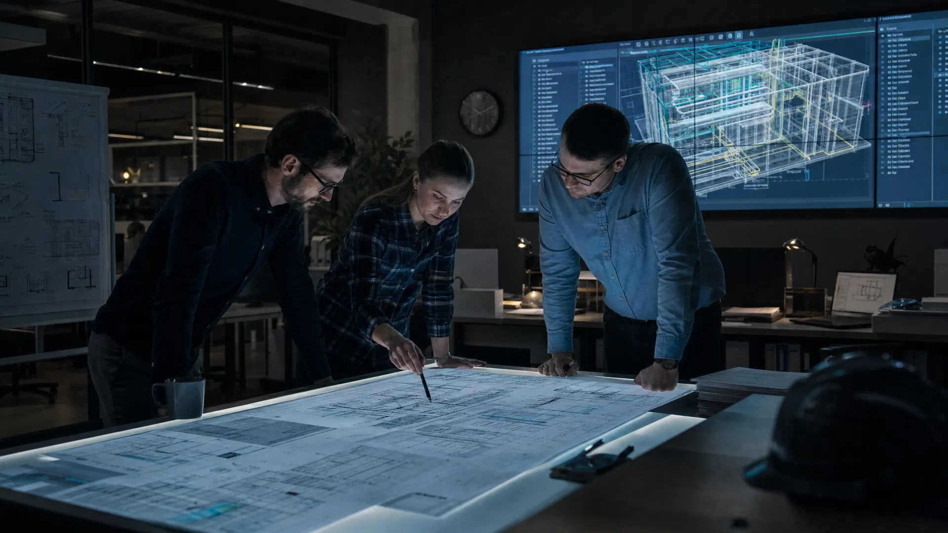 VASCO Engineering team reviewing blueprints