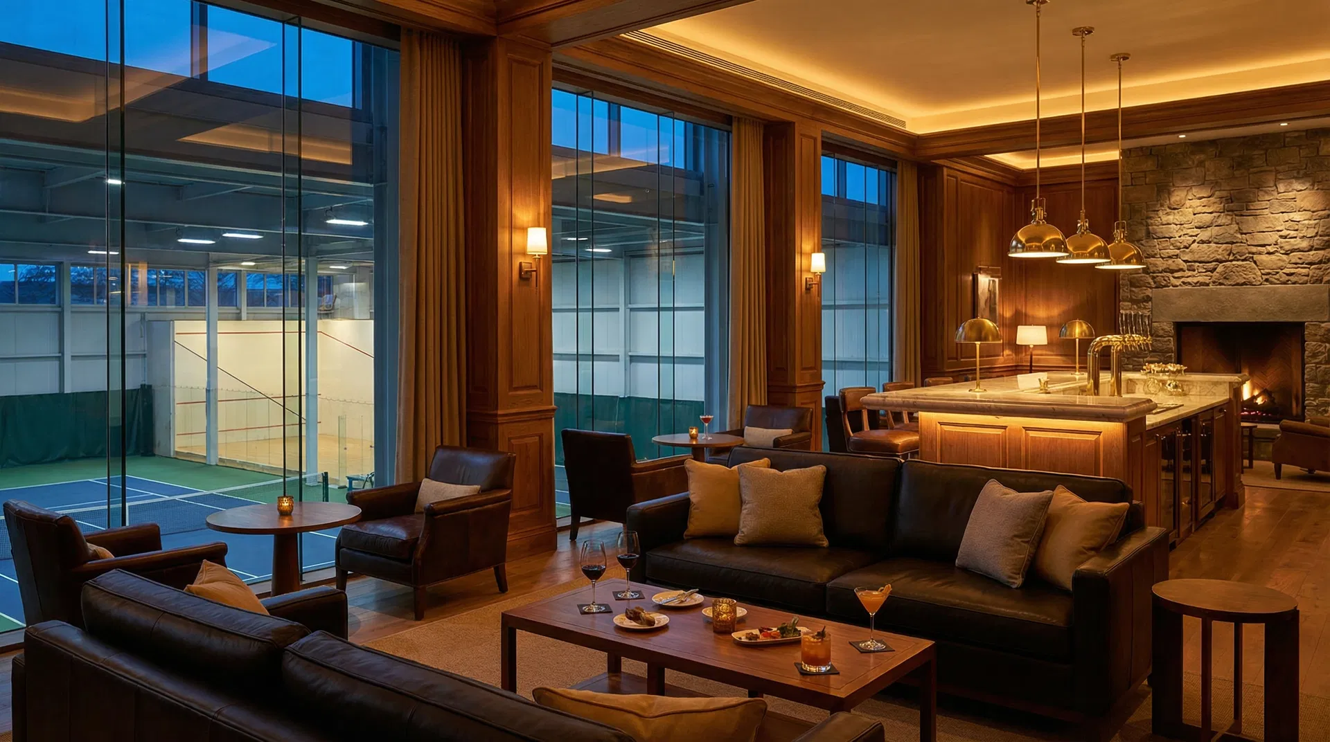 The Dwell Lounge overlooking championship courts