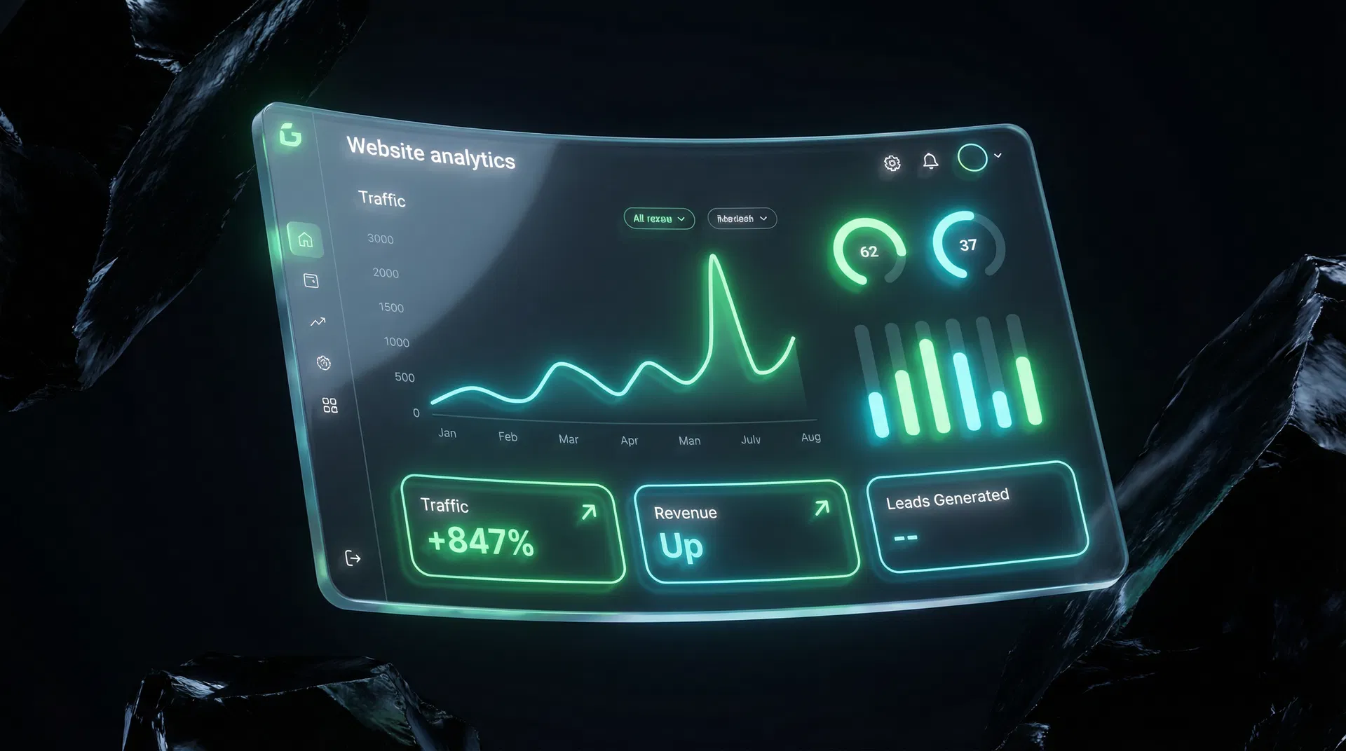 Analytics dashboard showing massive traffic growth