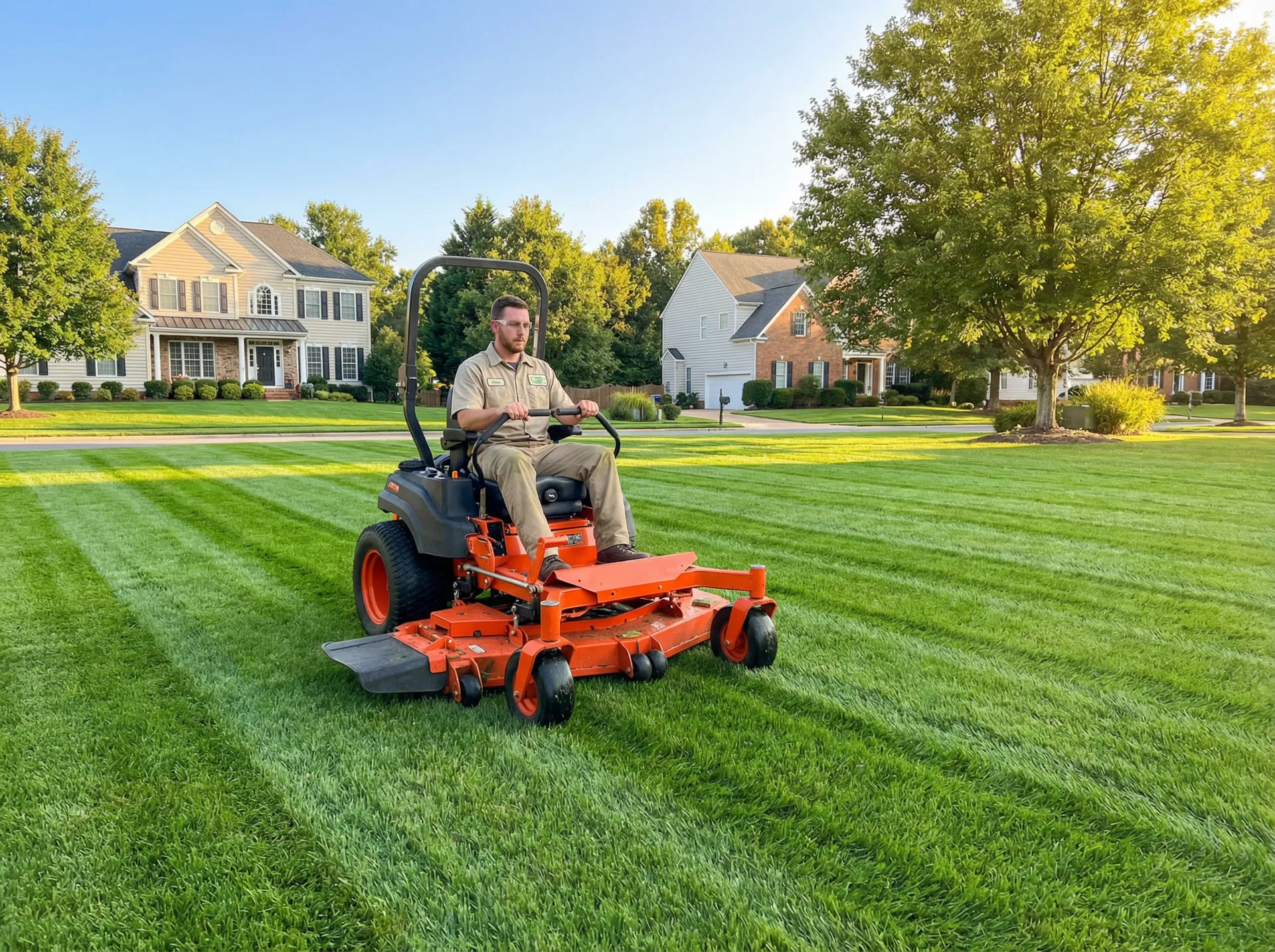 Professional mowing with precision stripes