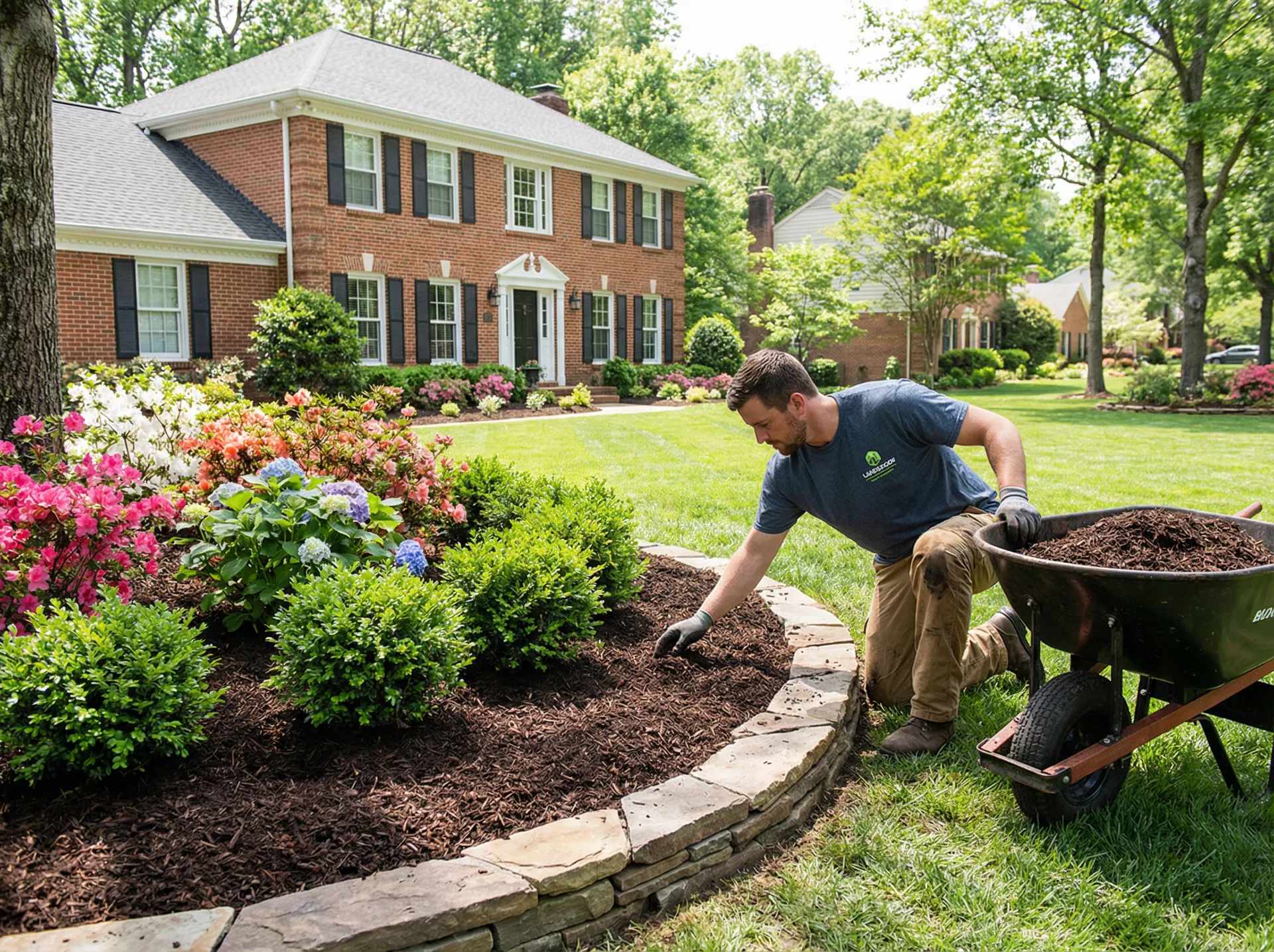 Expert mulching and landscape bed installation