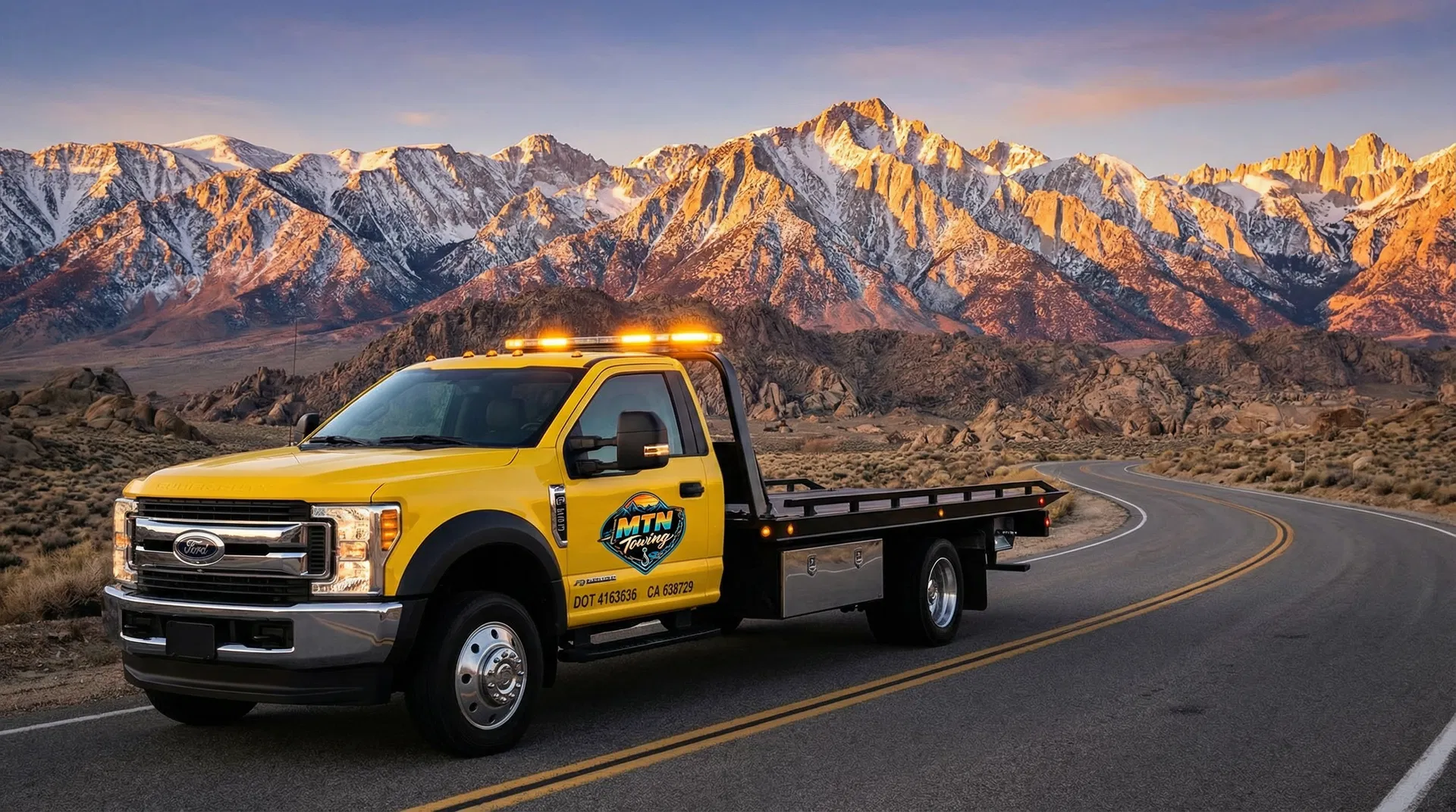 MTN Towing truck on Eastern Sierra highway