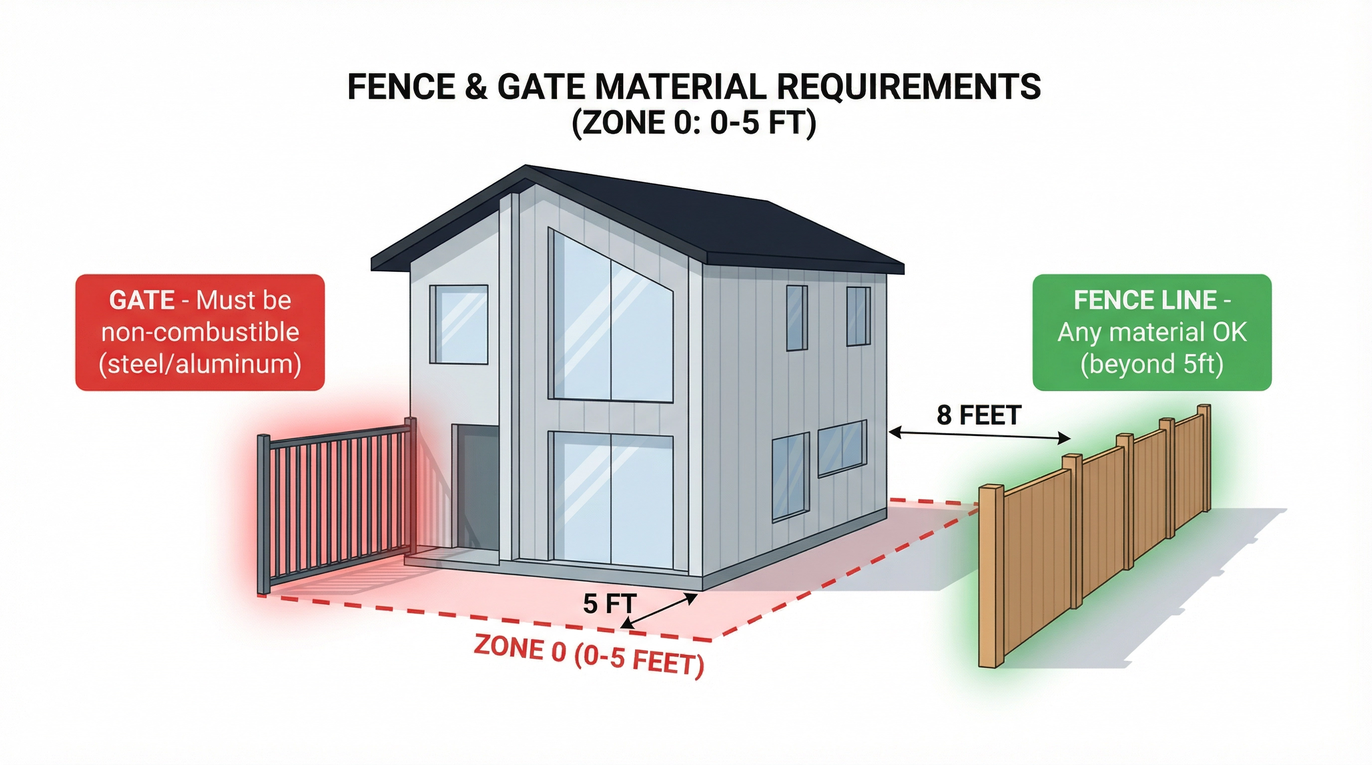 Diagram showing gate vs fence line compliance zones