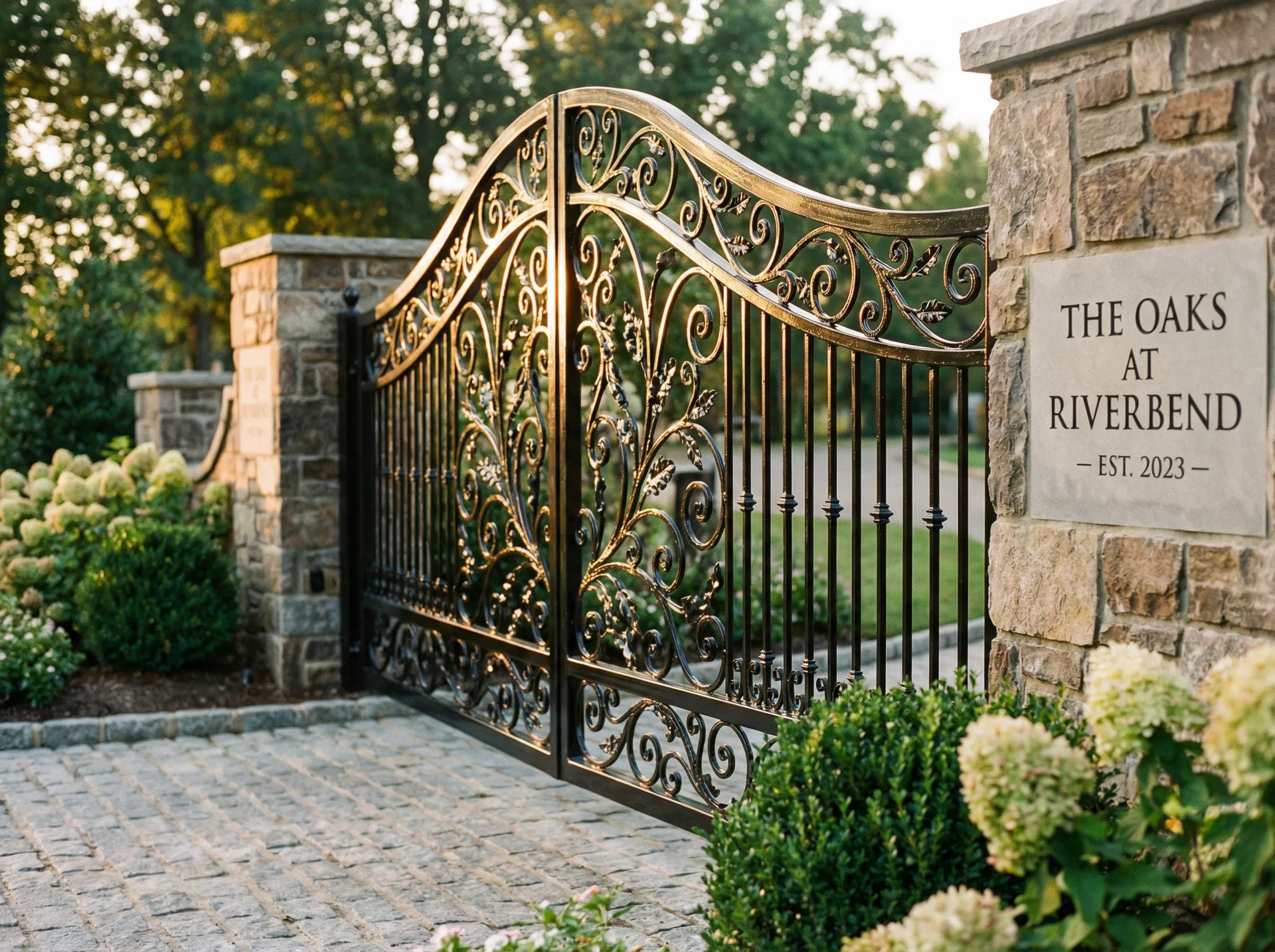 Freshly painted community entrance gate