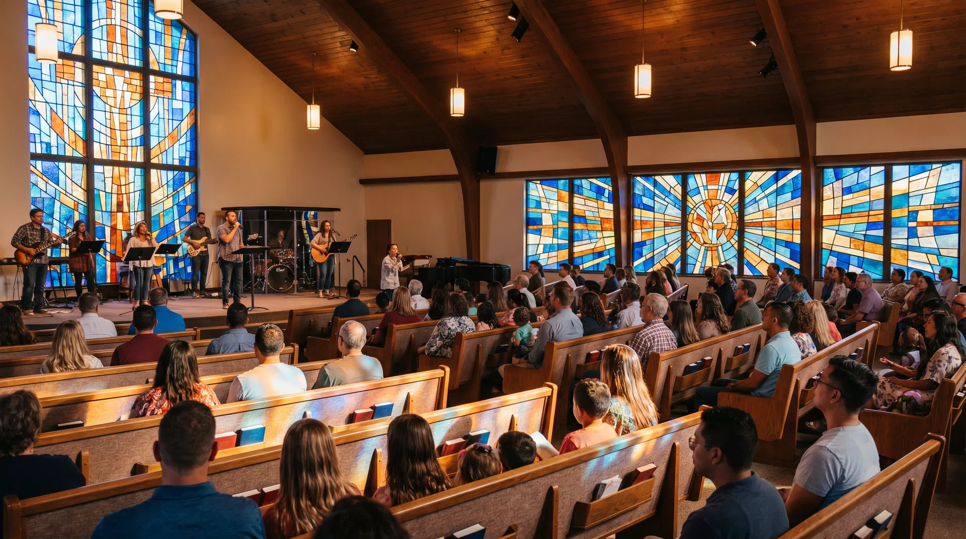 Church congregation during worship service